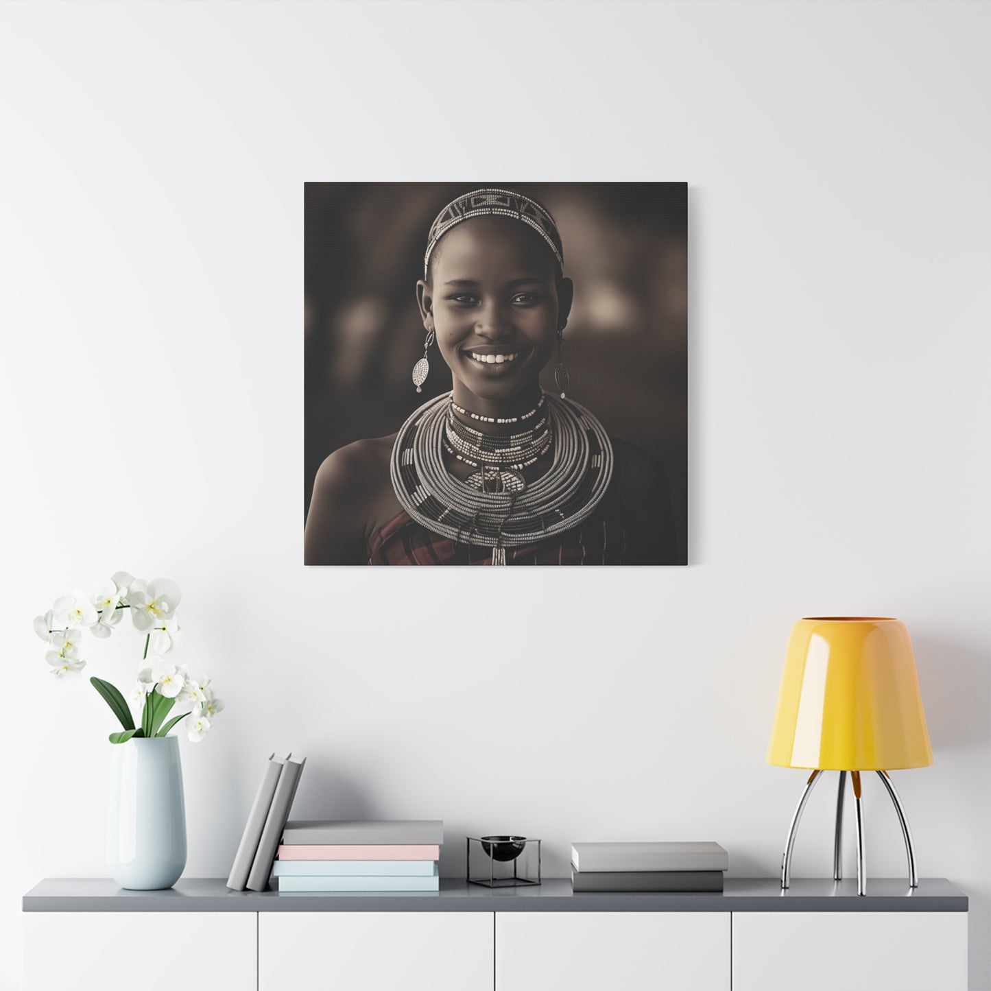 Stretched Canvas Art Print of a Smiling Maasai Woman, Ethnic Wall Décor, Home, Office, Cultural Celebration, Gift Idea