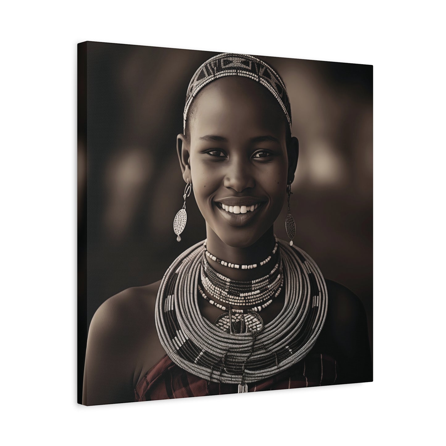 Stretched Canvas Art Print of a Smiling Maasai Woman, Ethnic Wall Décor, Home, Office, Cultural Celebration, Gift Idea