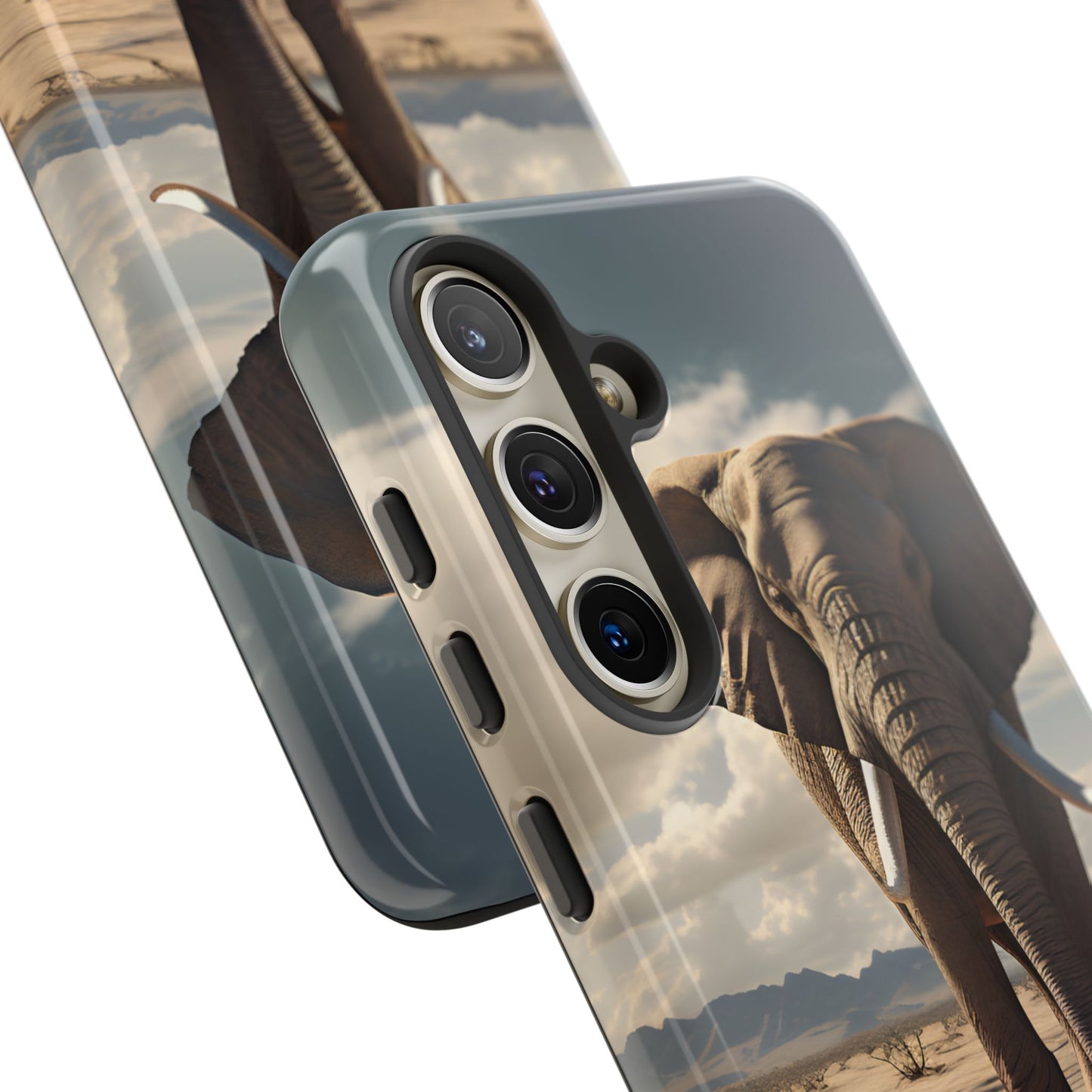 Elephant Drinking Water Phone Case - Wildlife Art in Dry Landscape Design, Nature-Inspired Protective Cover