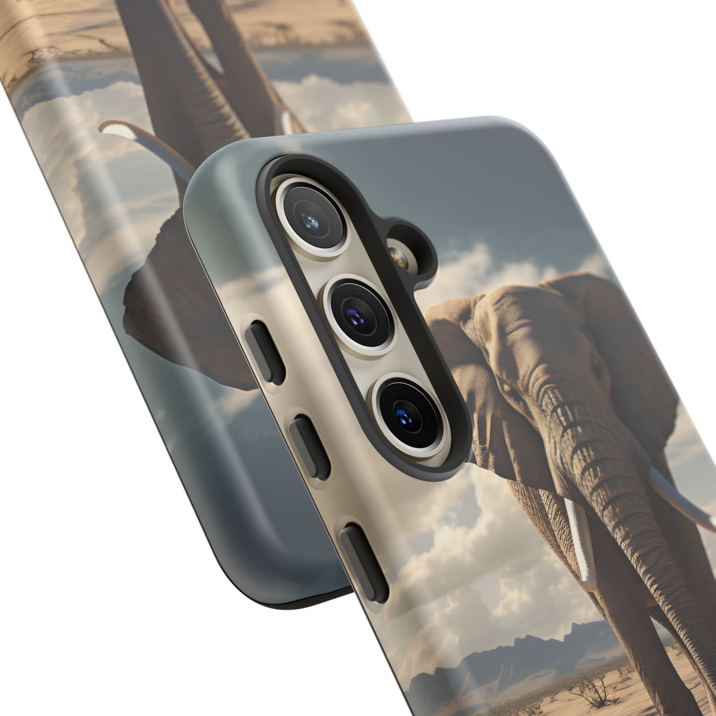 Elephant Drinking Water Phone Case - Wildlife Art in Dry Landscape Design, Nature-Inspired Protective Cover