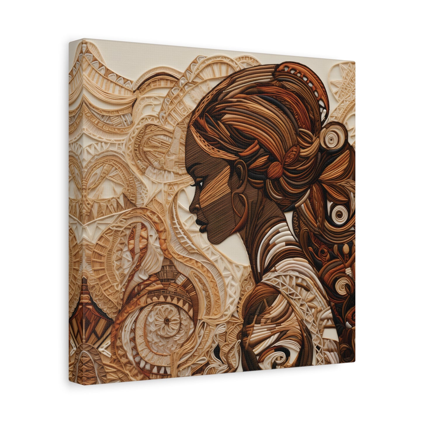 African Woman Paper Canvas Art Print – Intricate Afrocentric Wall Decor in Warm Earth Tones , Bohemian Wall Decor, Ethnic Home Decoration, Gift for Her, Tribal Art, Abstract Design, Feminine Wall Art