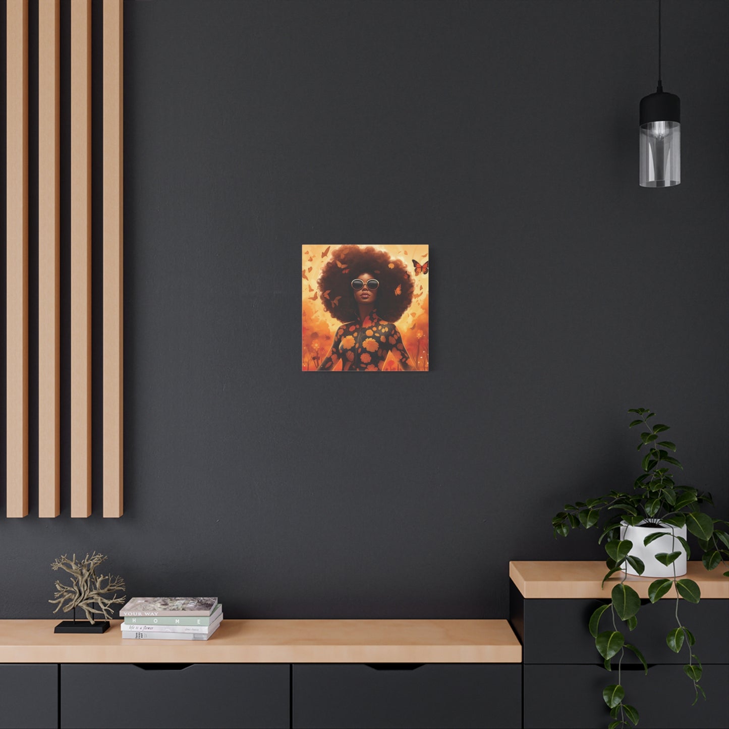 Floral Canvas Art, Bohemian Wall Decor, Afrocentric Home Decor, Vibrant Modern Art, Unique Gift Idea, Orange Butterfly Artwork