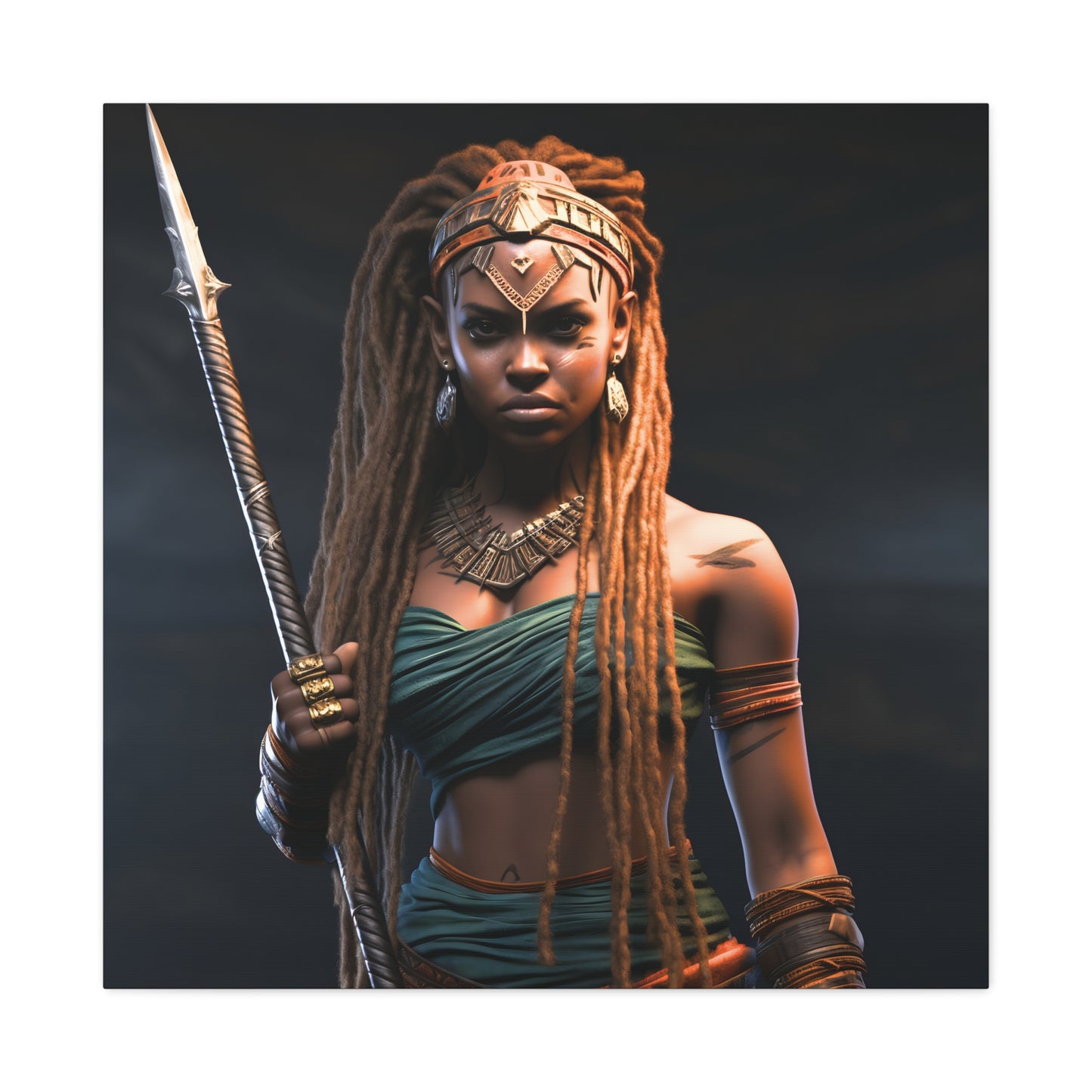 Warrior Queen Stretched Canvas Wall Art Print, Warrior Decor, Wall Art, Home Decor, Unique Gift, African Goddess