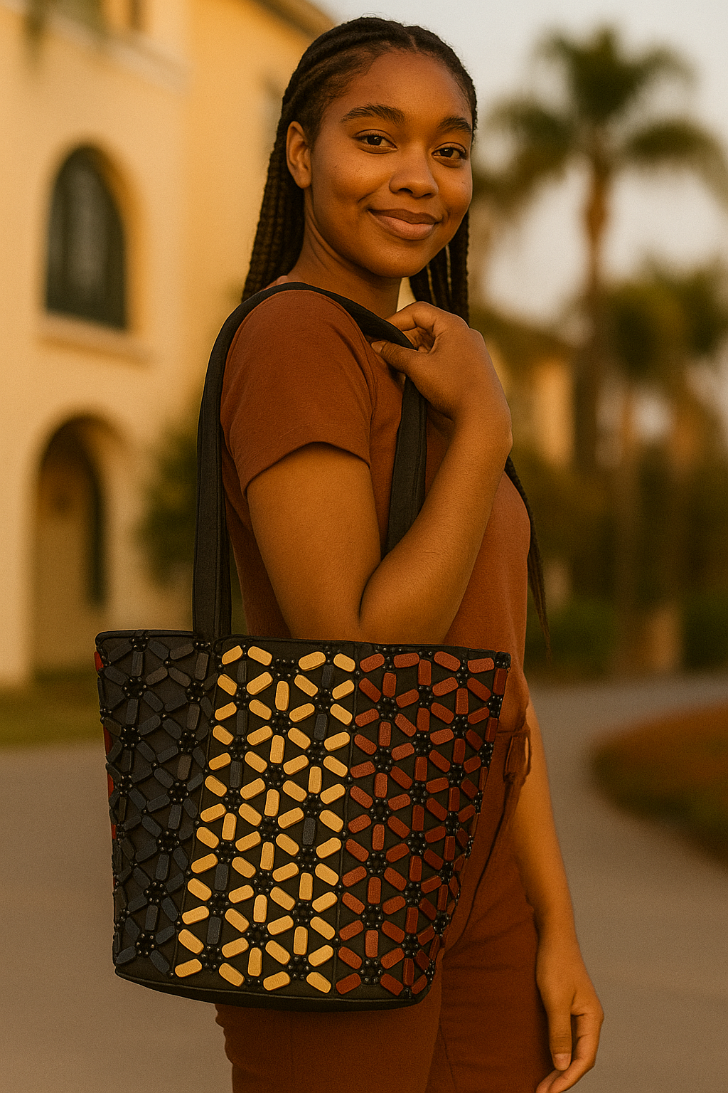 Handmade Black & Brown Beaded Tote Bag – Large African-Inspired Shoulder Purse for Women