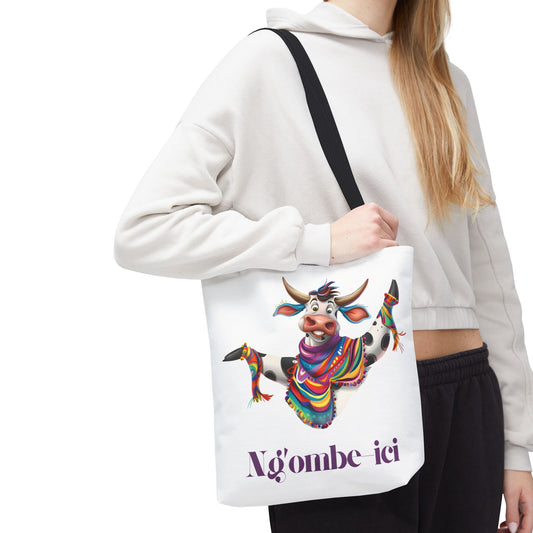 Funny Ngombe-ici Cow Tote Bag, Fun Eco-Friendly Shopping Bag, Animal Lover Gift, Festival Tote, Cute Cow Design, Mochila de Vaca