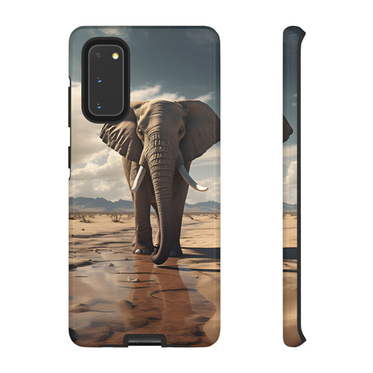 Elephant Drinking Water Phone Case - Wildlife Art in Dry Landscape Design, Nature-Inspired Protective Cover