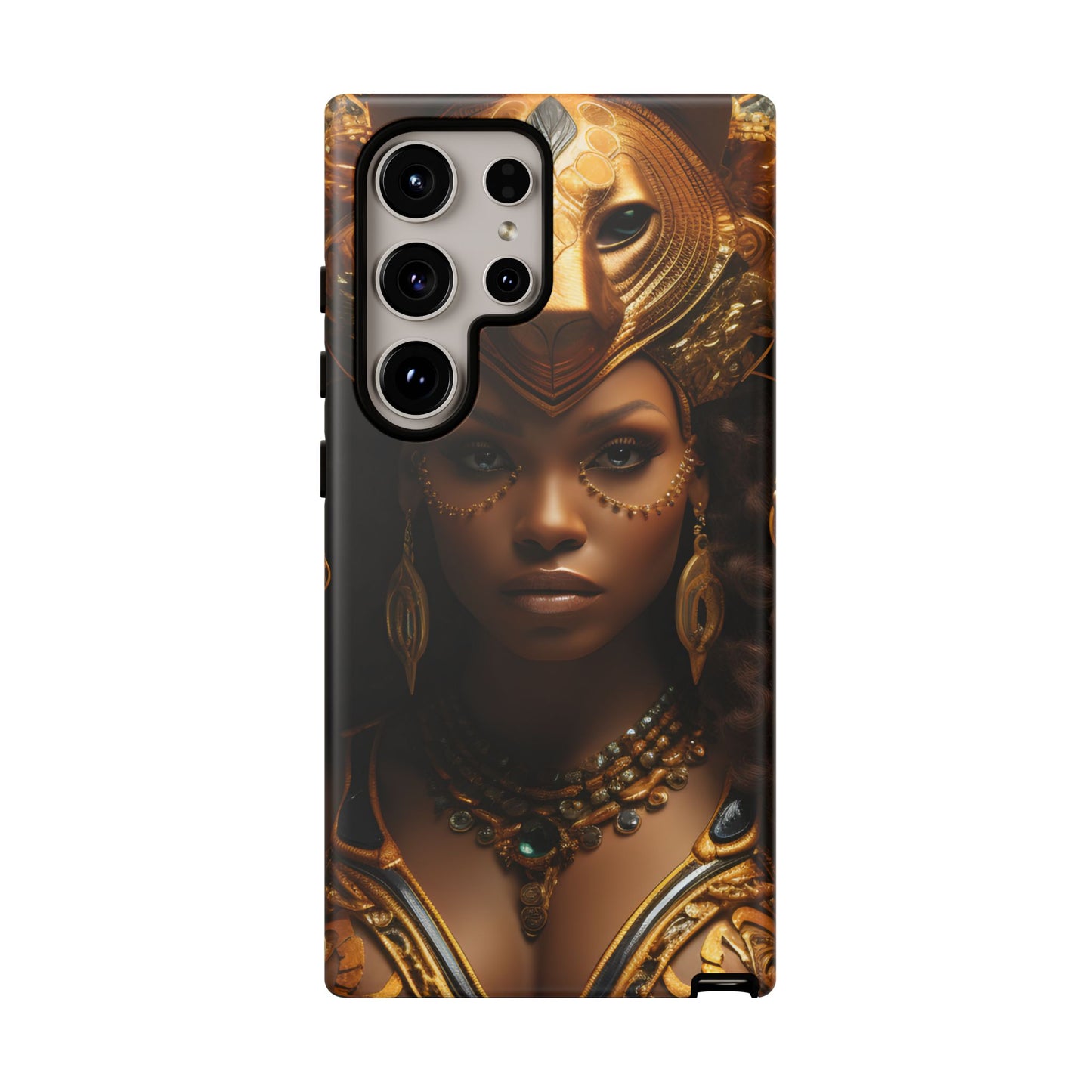 African Beauty in Golden Ceremonial Outfit Phone Case – Elegant Cultural Art Design, Stylish Protective Cover