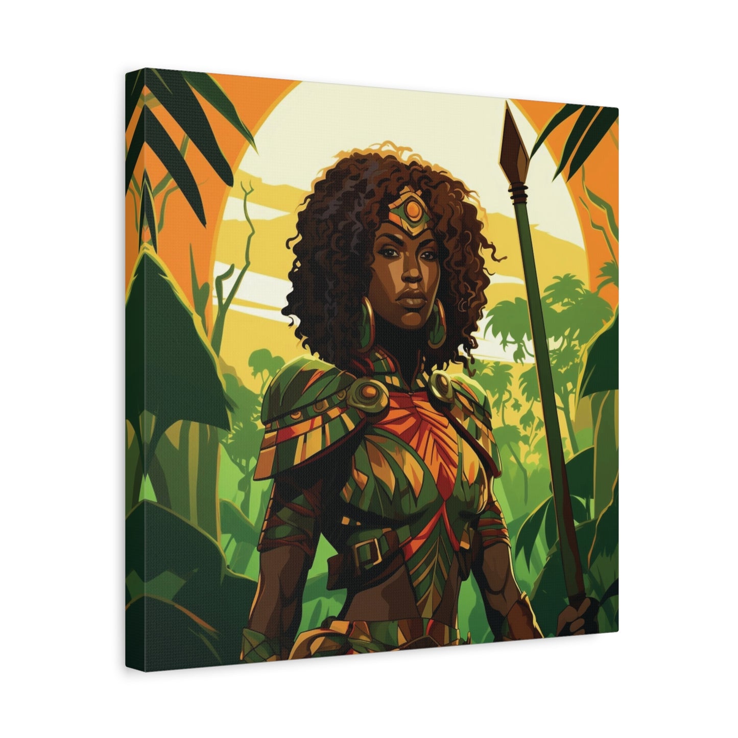 Jungle Warrior Queen Wall Art – Afrocentric Strength & Beauty Canvas Print | Jungle Wall Decor, Ethnic Artwork, Home Gallery, Gift for Art Lovers, Boho Decor