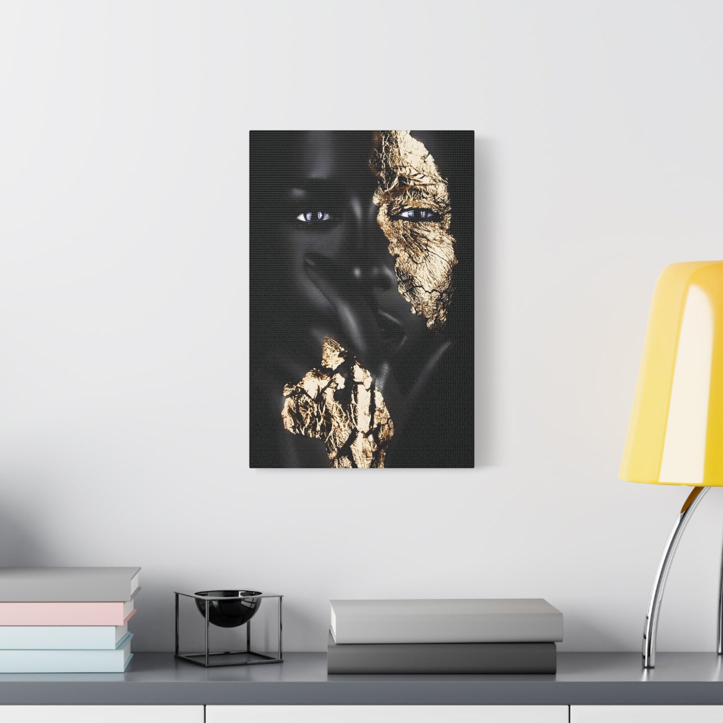 Elegant Afro Black & Gold Art Canvas Print, Wall Decor, Art for Living Room, Modern Home Aesthetic, Gift for Art Lovers, Unique Canvas Artwork
