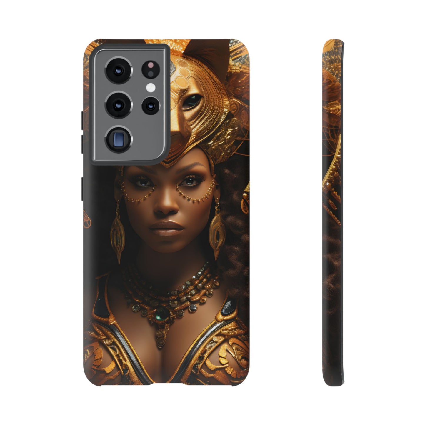 African Beauty in Golden Ceremonial Outfit Phone Case – Elegant Cultural Art Design, Stylish Protective Cover