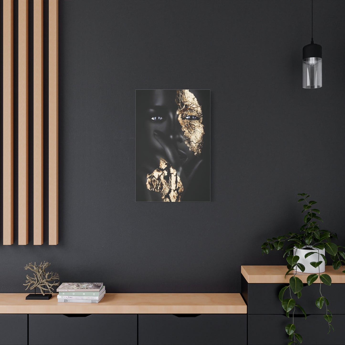 Elegant Afro Black & Gold Art Canvas Print, Wall Decor, Art for Living Room, Modern Home Aesthetic, Gift for Art Lovers, Unique Canvas Artwork