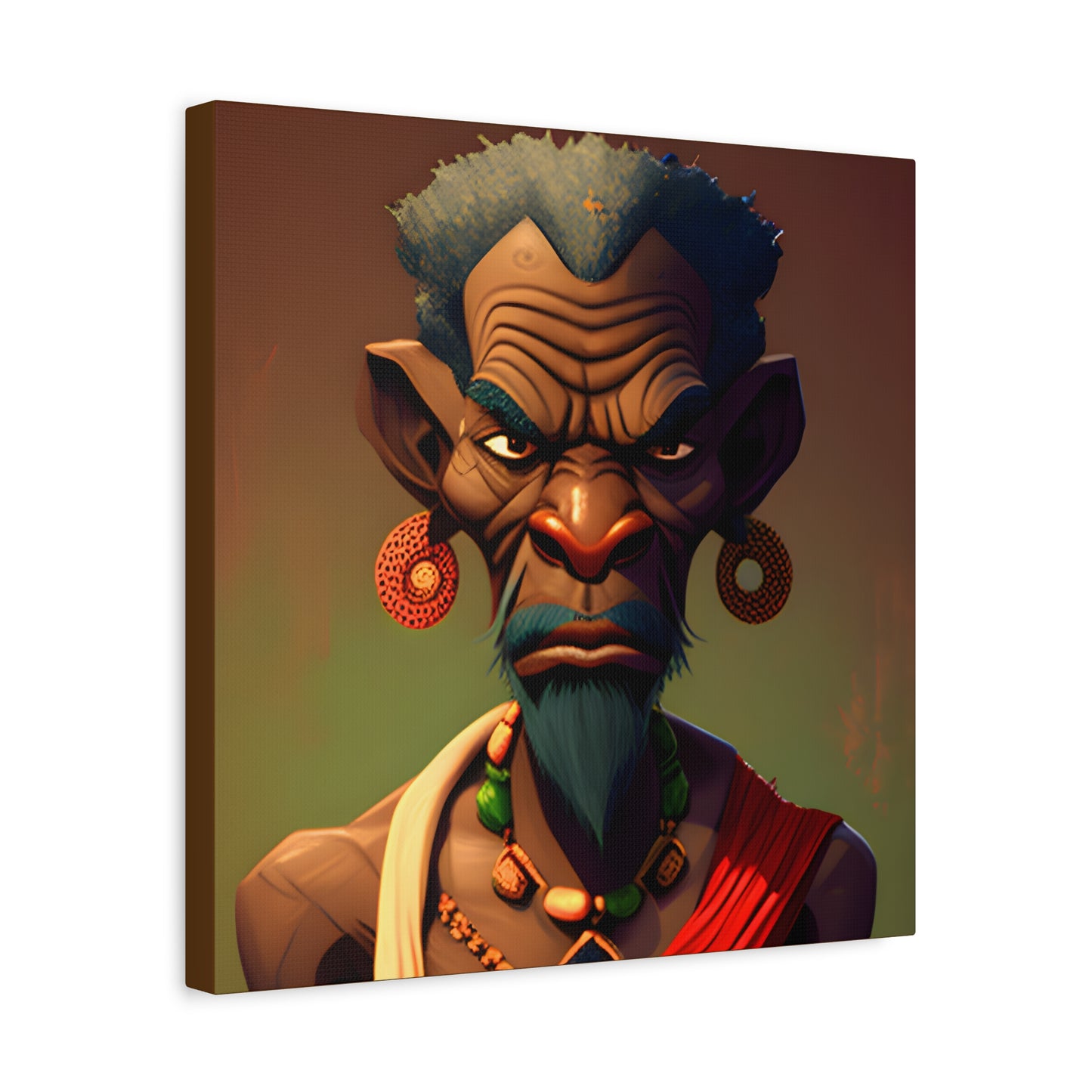 Afro Futurist Tribal Elder Portrait – Bold African Character Art Canvas Print, Home Decor, Ethnic Portrait, African Culture Print, Art Gift for Collectors