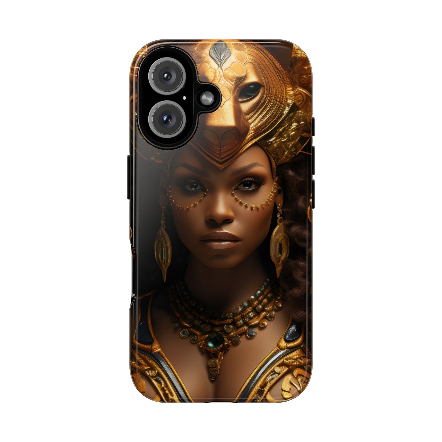 African Beauty in Golden Ceremonial Outfit Phone Case – Elegant Cultural Art Design, Stylish Protective Cover