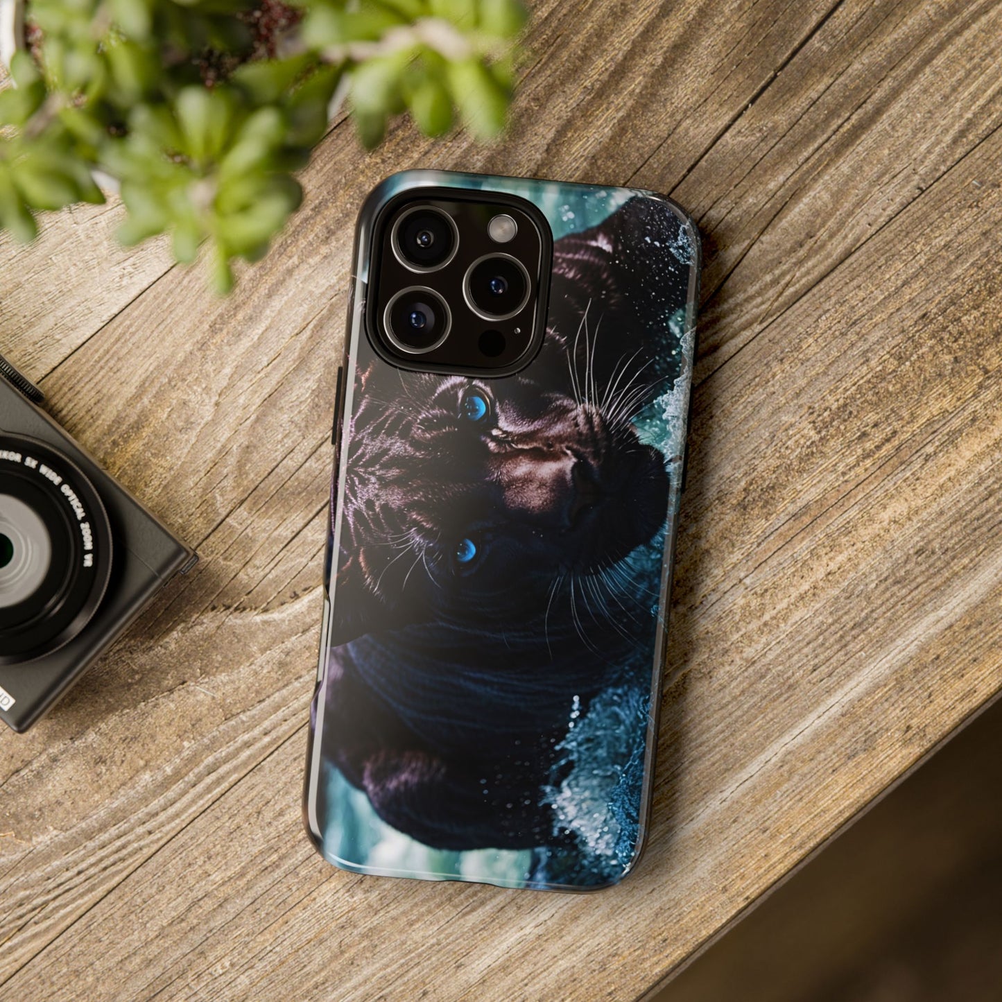 Black Jaguar Phone Case – Majestic Wildlife Design with Water Reflection, Durable Protective Cover