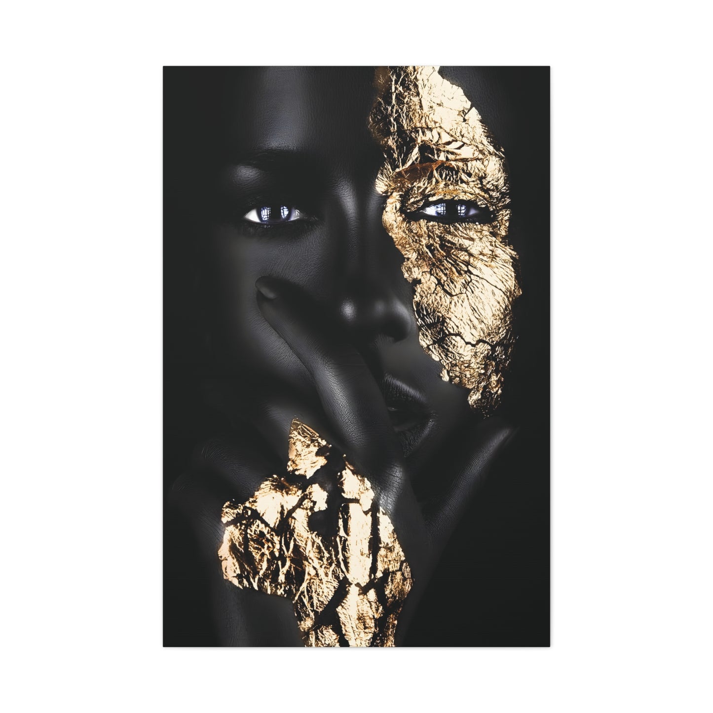 Elegant Afro Black & Gold Art Canvas Print, Wall Decor, Art for Living Room, Modern Home Aesthetic, Gift for Art Lovers, Unique Canvas Artwork