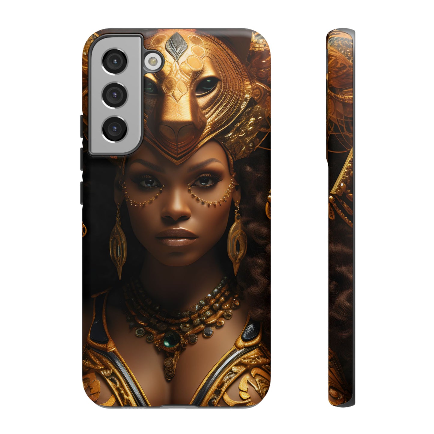 African Beauty in Golden Ceremonial Outfit Phone Case – Elegant Cultural Art Design, Stylish Protective Cover