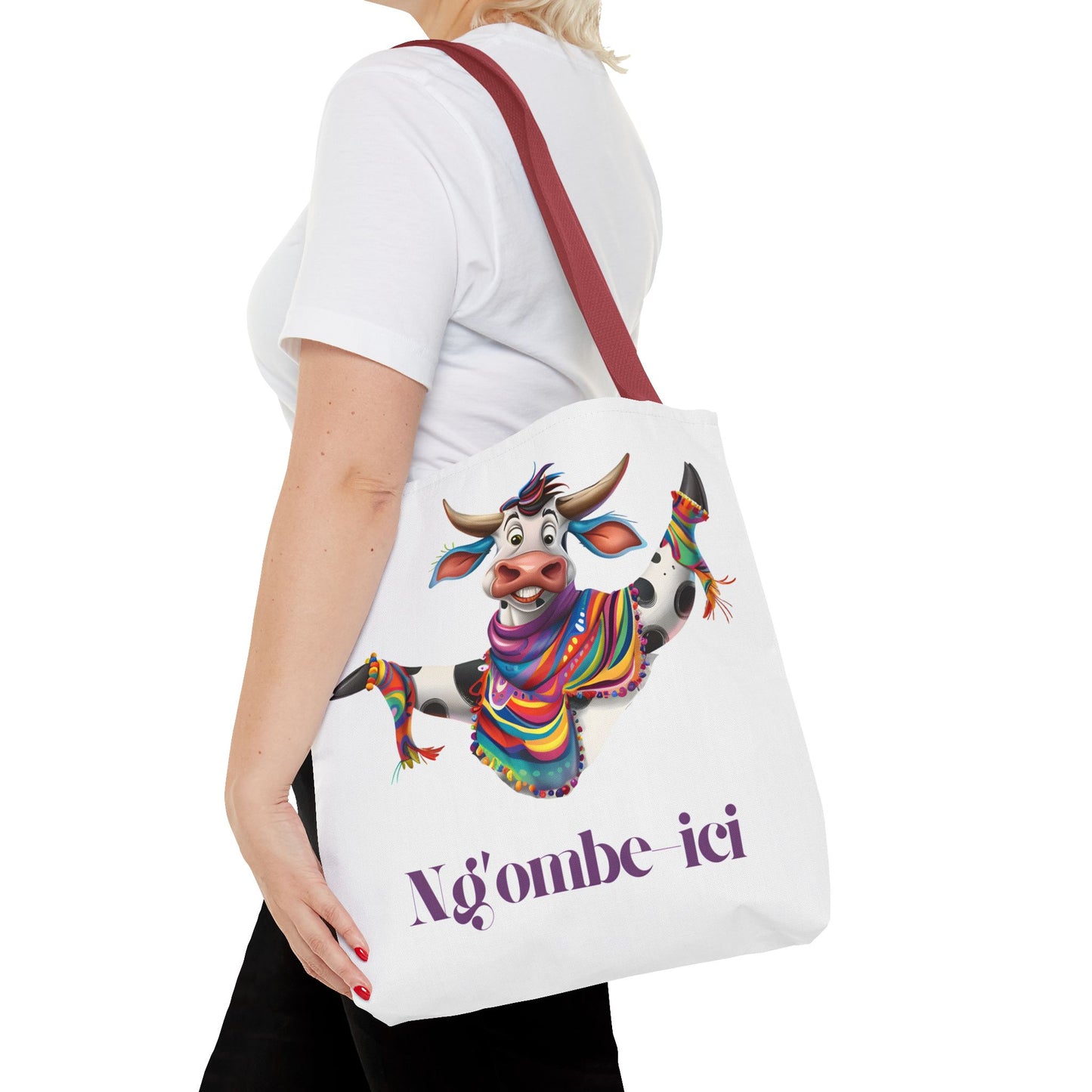 Funny Ngombe-ici Cow Tote Bag, Fun Eco-Friendly Shopping Bag, Animal Lover Gift, Festival Tote, Cute Cow Design, Mochila de Vaca