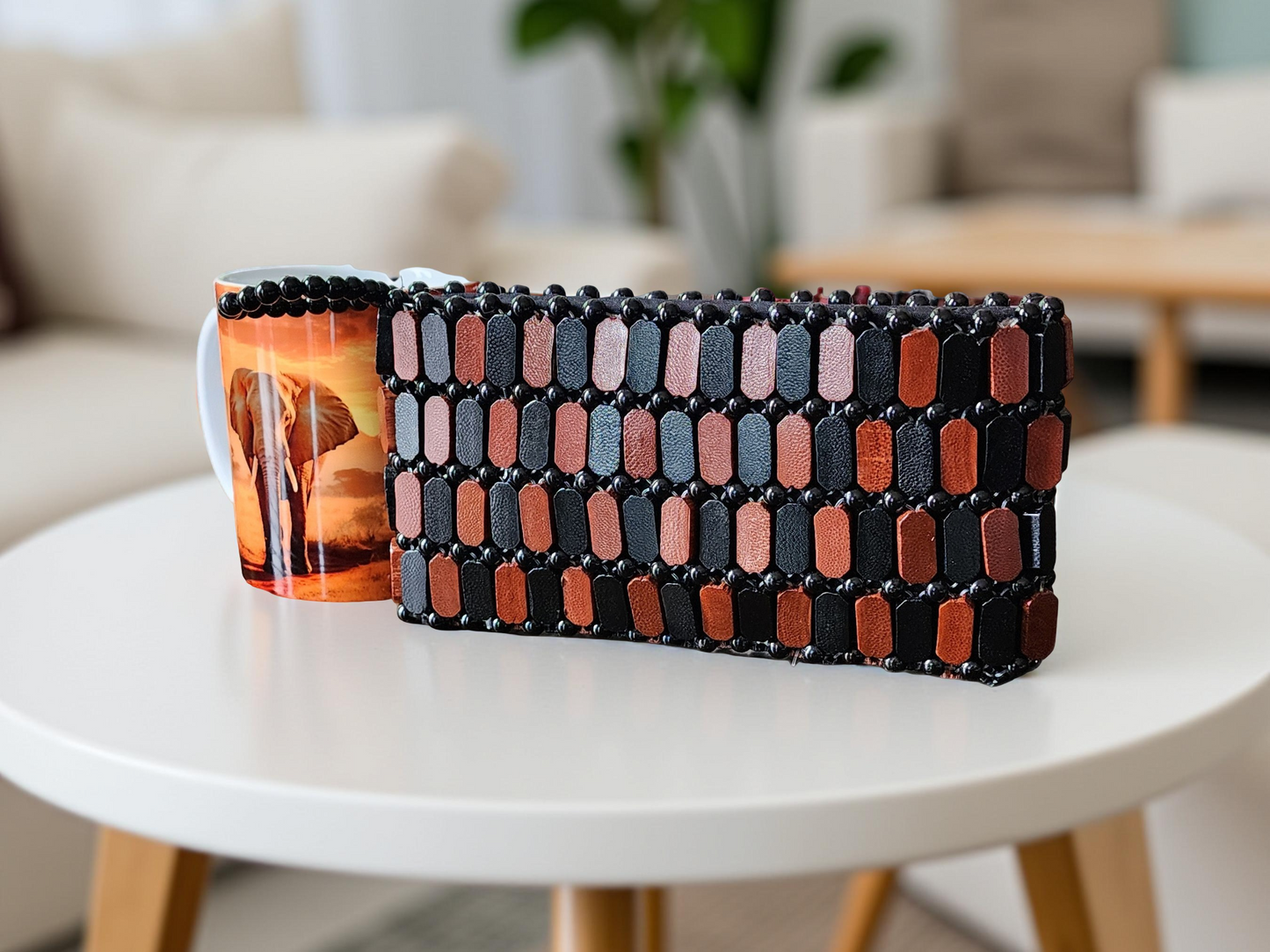 Handmade Beaded Clutch Purse – Elegant Black, Brown & Red African-Inspired Evening Bag