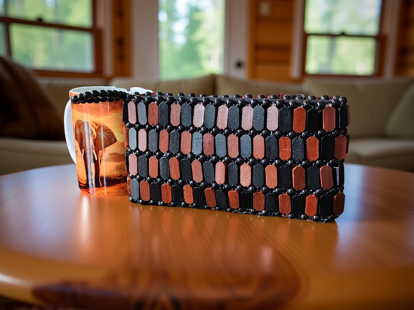 Handmade Beaded Clutch Purse – Elegant Black, Brown & Red African-Inspired Evening Bag