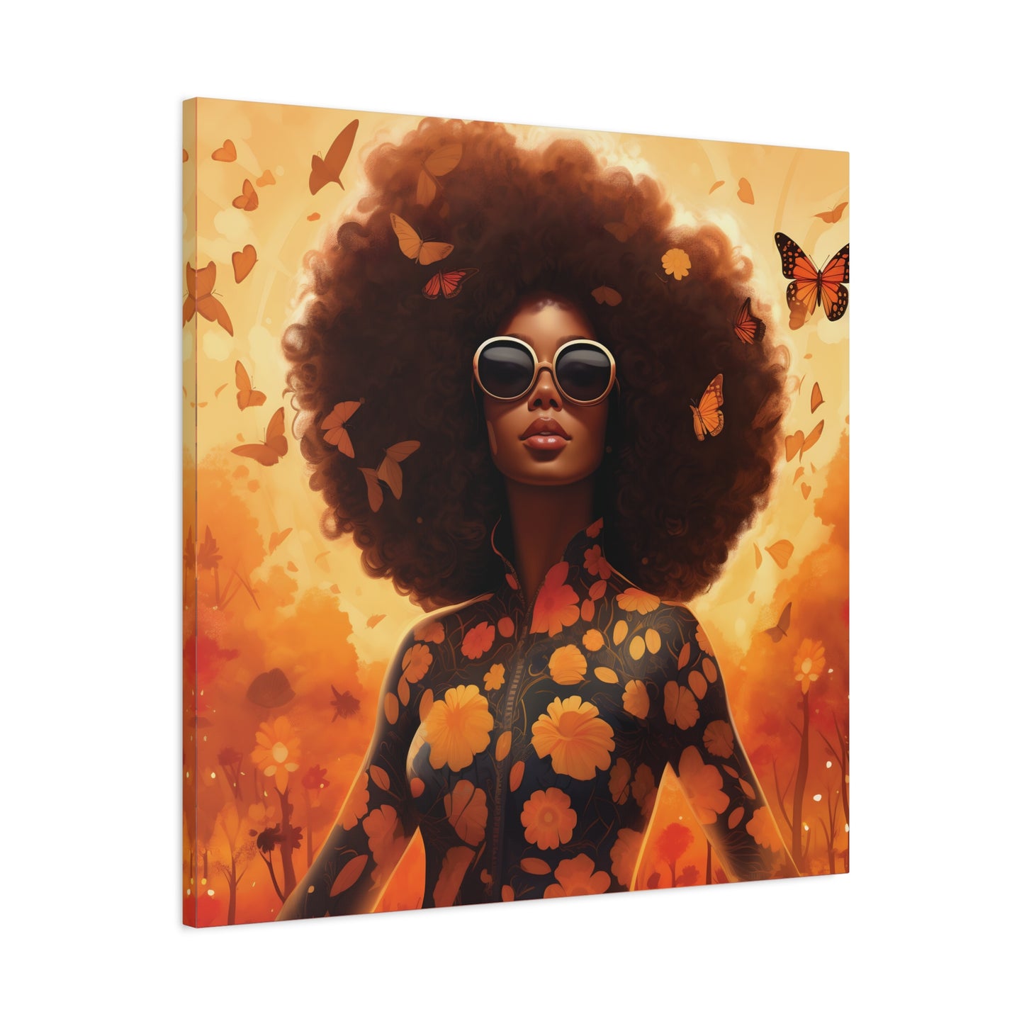Floral Canvas Art, Bohemian Wall Decor, Afrocentric Home Decor, Vibrant Modern Art, Unique Gift Idea, Orange Butterfly Artwork