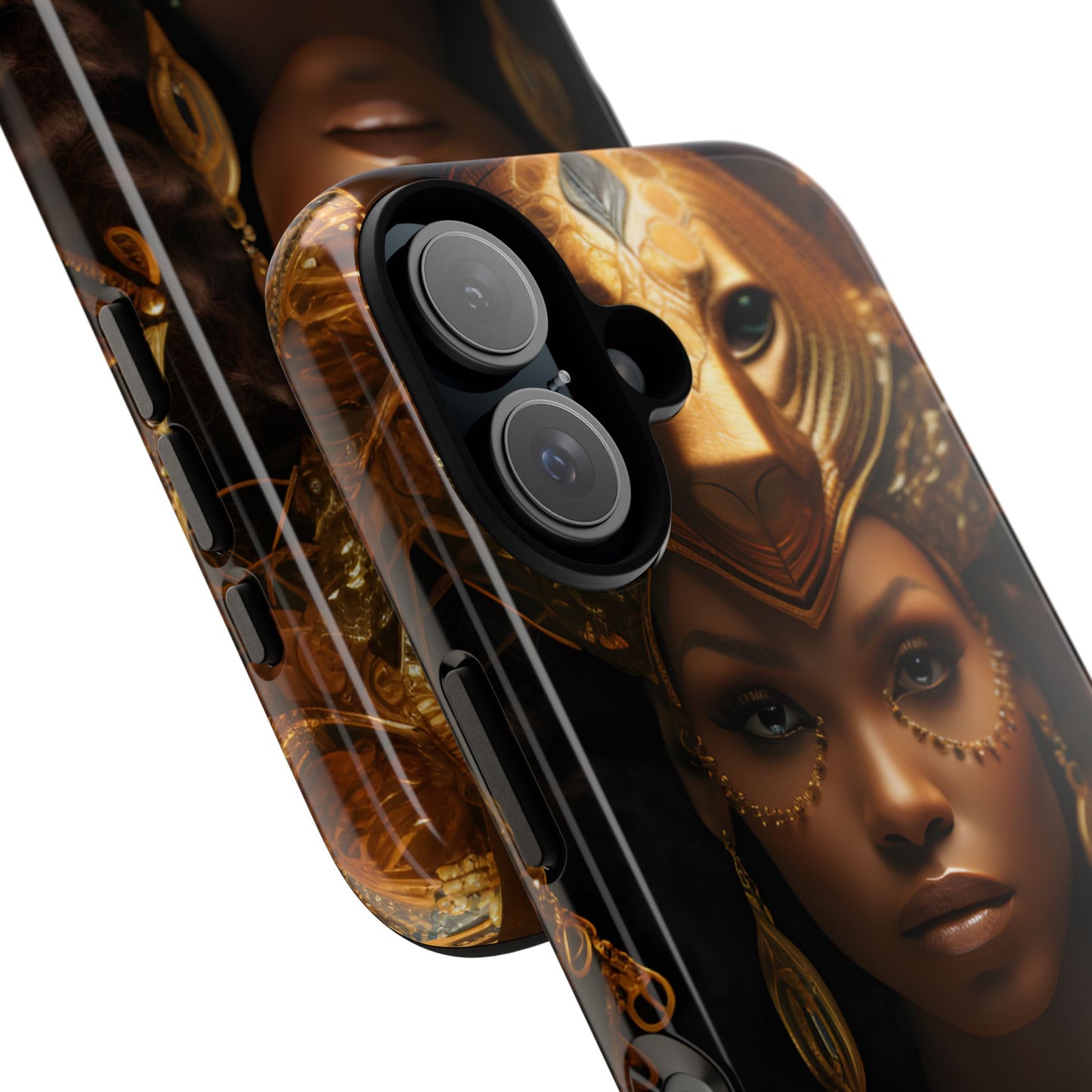 African Beauty in Golden Ceremonial Outfit Phone Case – Elegant Cultural Art Design, Stylish Protective Cover