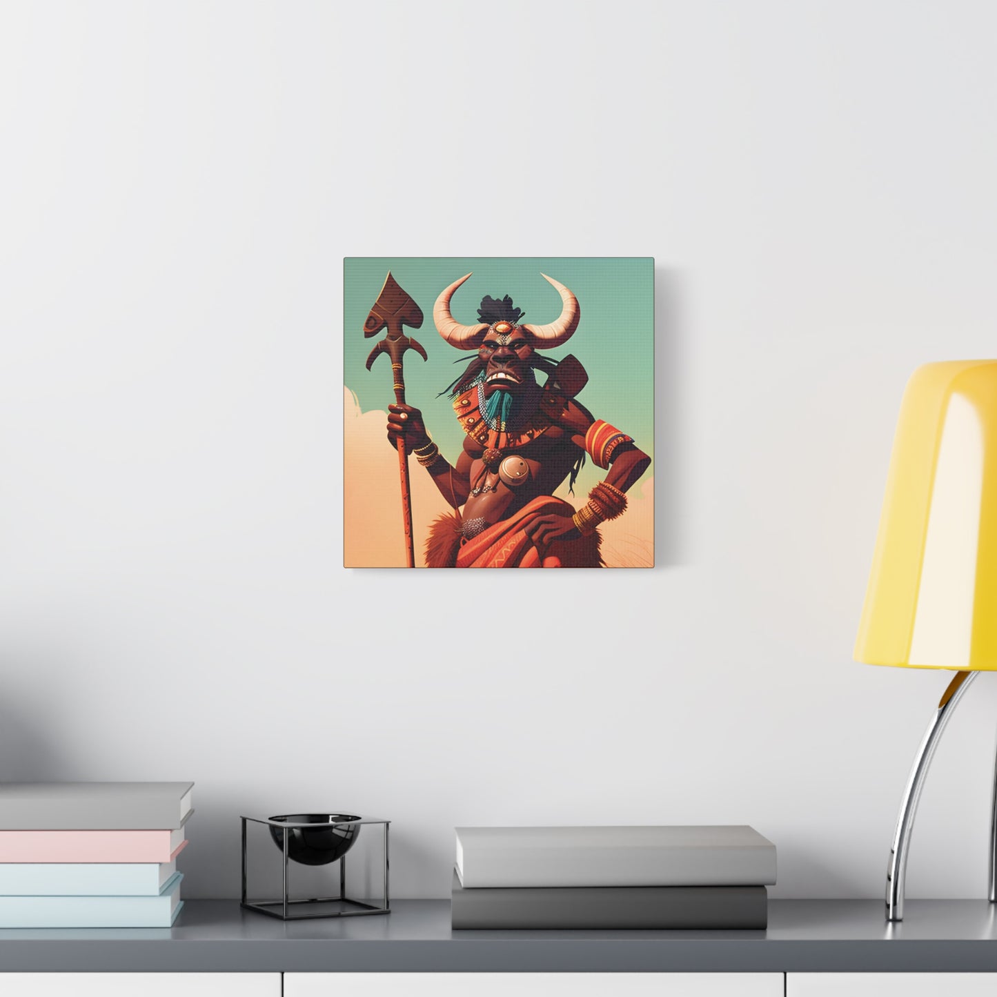 Bold African Tribal Warrior Canvas Art Print, Tribal Wall Decor, Cultural Artwork, Boho Home Decor, Unique Gifts for Him,Warrior Bull Spirit Art