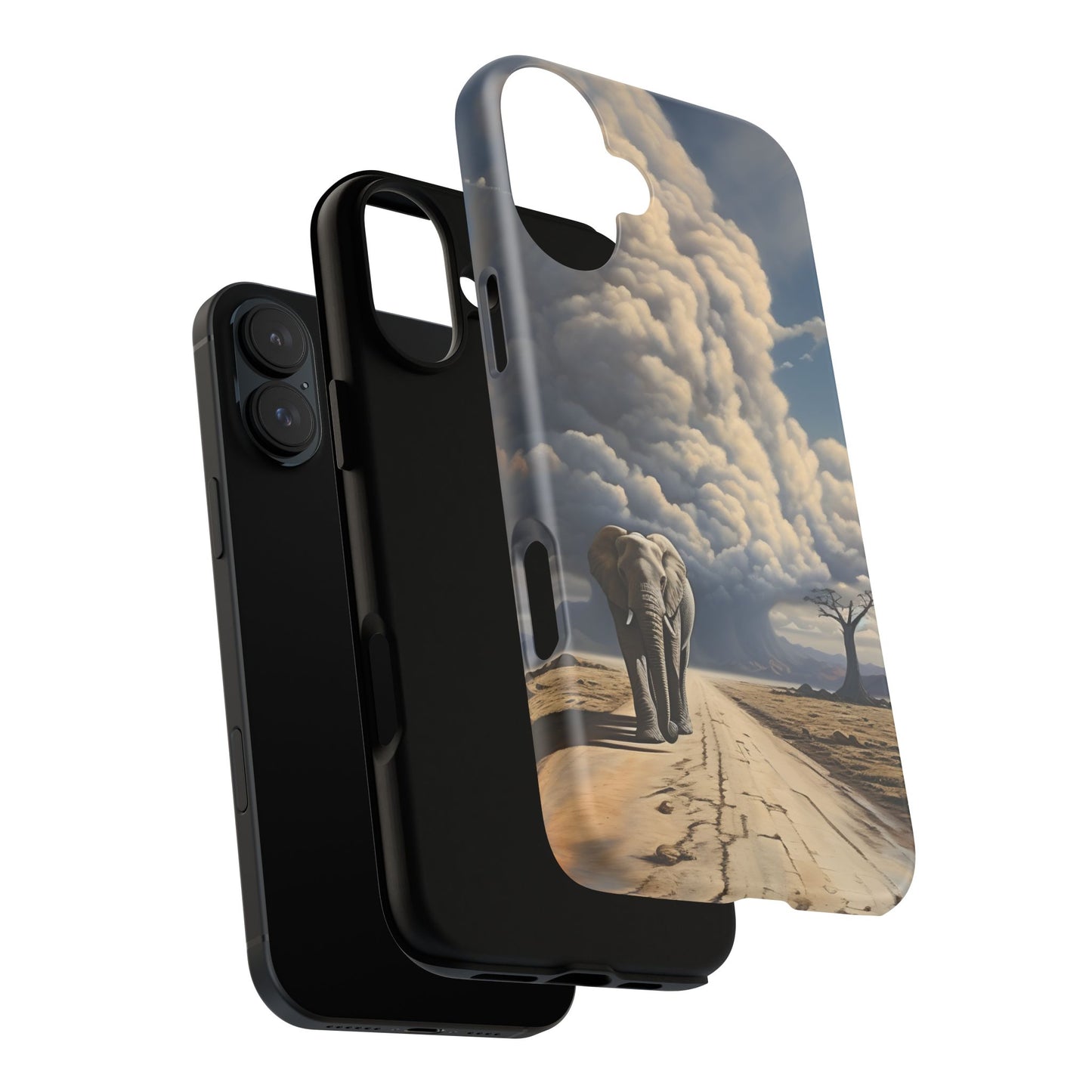 Elephant on Old Road Phone Case – Majestic Wildlife Art with Dramatic Cloud, Nature-Inspired Protective Cover