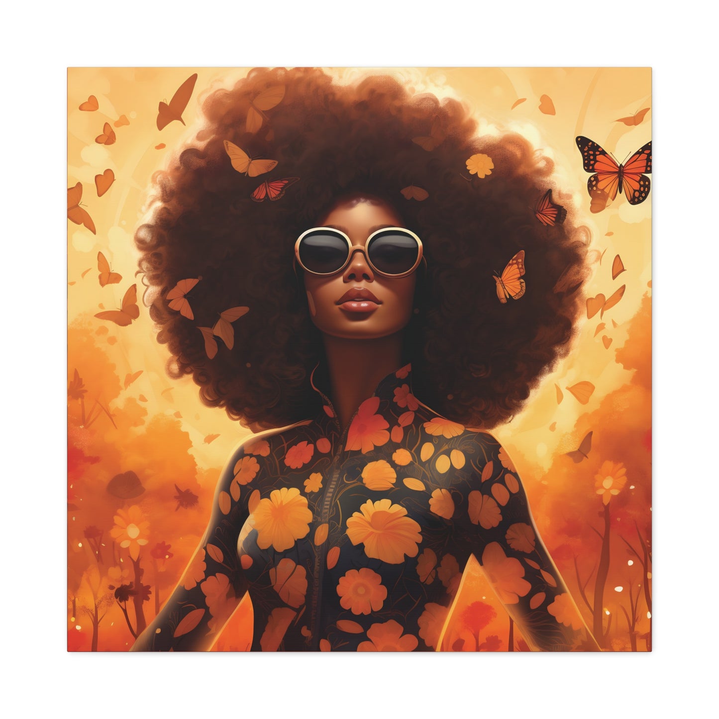 Floral Canvas Art, Bohemian Wall Decor, Afrocentric Home Decor, Vibrant Modern Art, Unique Gift Idea, Orange Butterfly Artwork