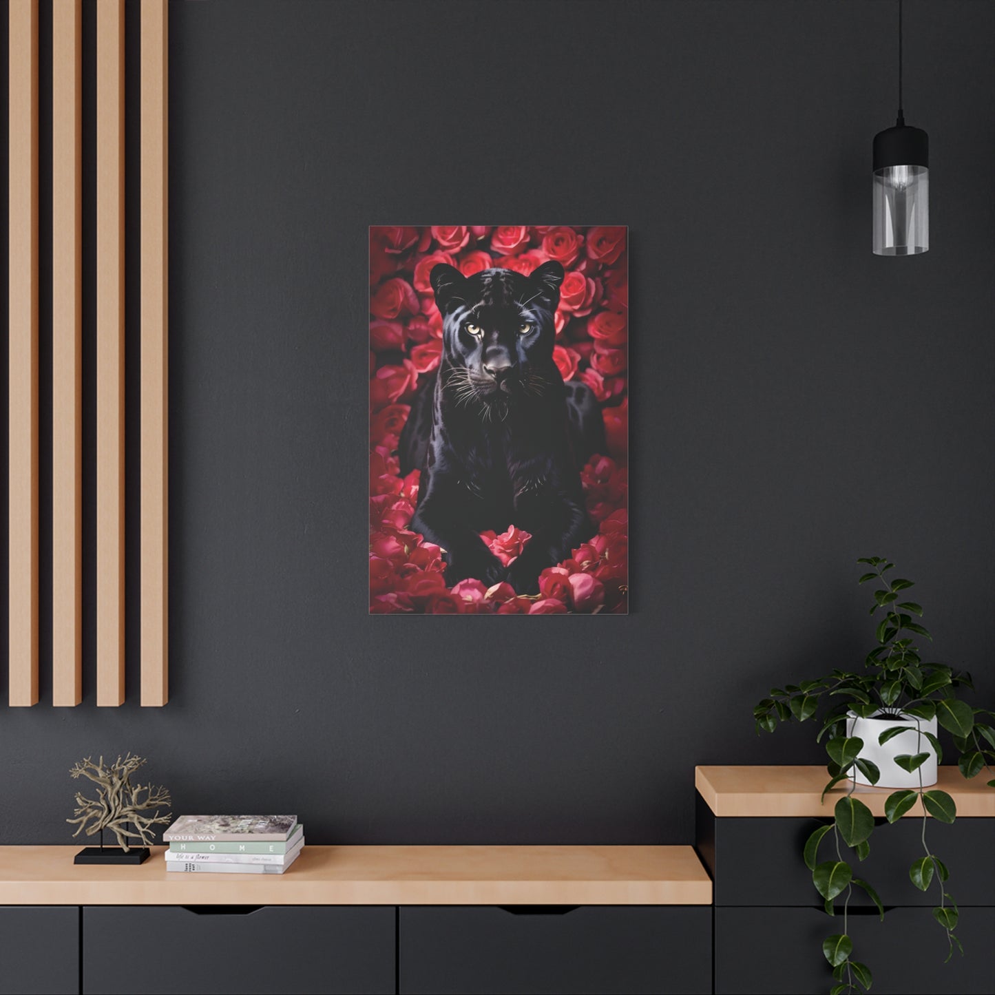 Black Panther Rose Art Canvas, Wall Decor for Animal Lovers, Unique Home Decor, Gift for Her, Nature Lover Wall Art, Floral Canvas Print
