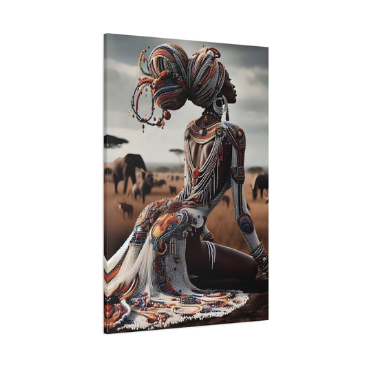 Stretched Canvas Art Piece, Vibrant African Woman Portrait, Home Decor, Gift for Art Lovers, Inspirational Wall Art, Bohemian Decor
