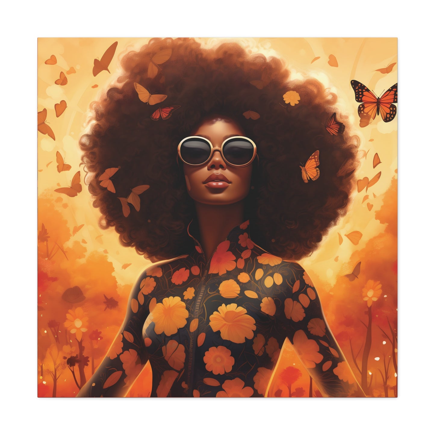 Floral Canvas Art, Bohemian Wall Decor, Afrocentric Home Decor, Vibrant Modern Art, Unique Gift Idea, Orange Butterfly Artwork