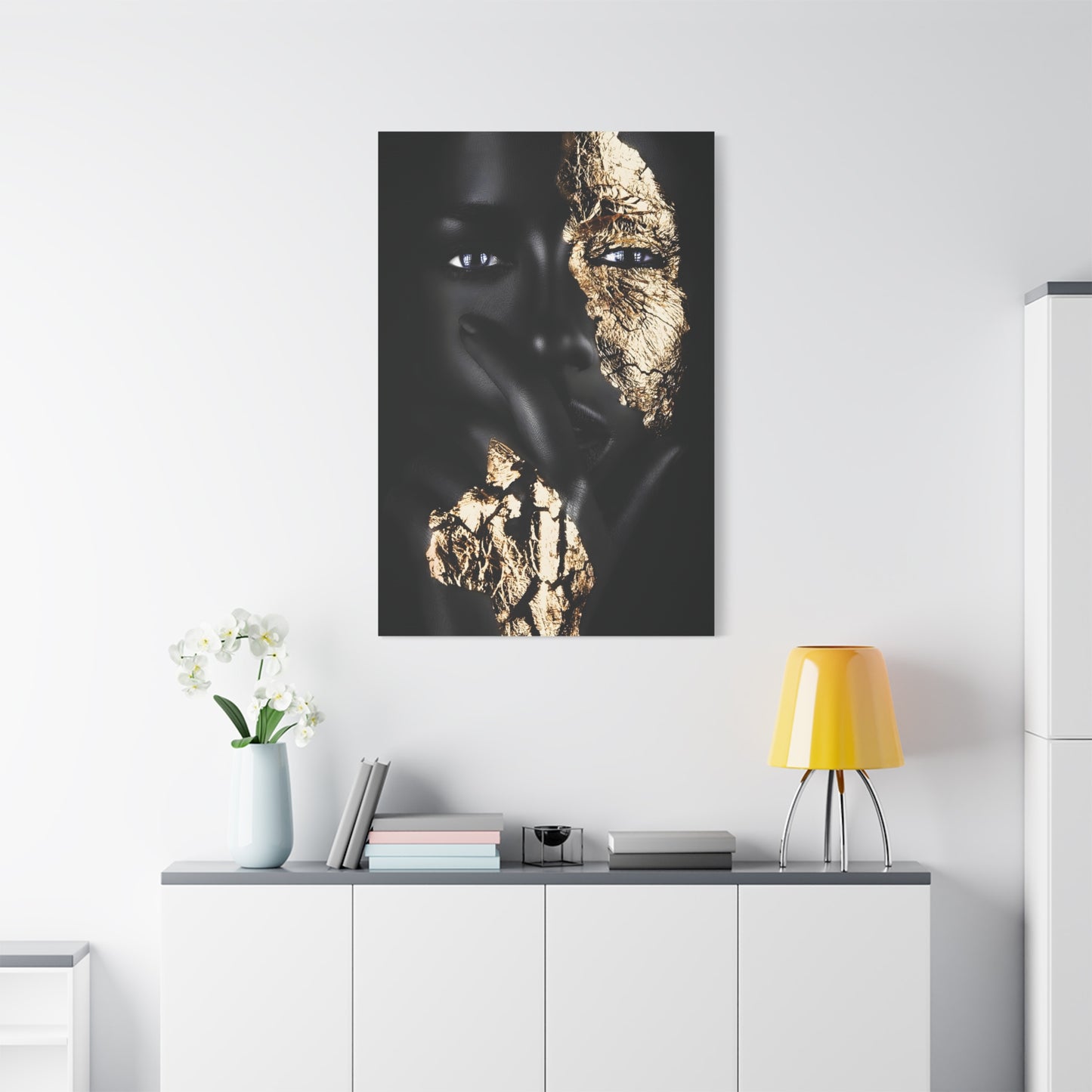 Elegant Afro Black & Gold Art Canvas Print, Wall Decor, Art for Living Room, Modern Home Aesthetic, Gift for Art Lovers, Unique Canvas Artwork