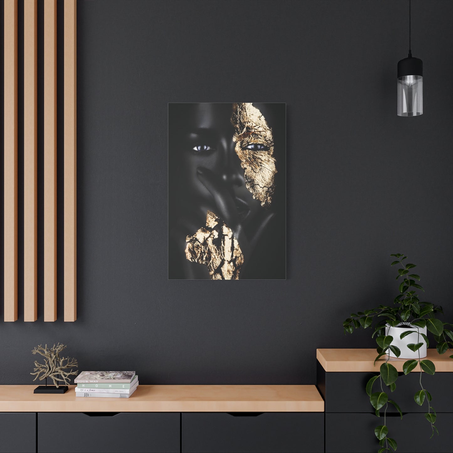 Elegant Afro Black & Gold Art Canvas Print, Wall Decor, Art for Living Room, Modern Home Aesthetic, Gift for Art Lovers, Unique Canvas Artwork