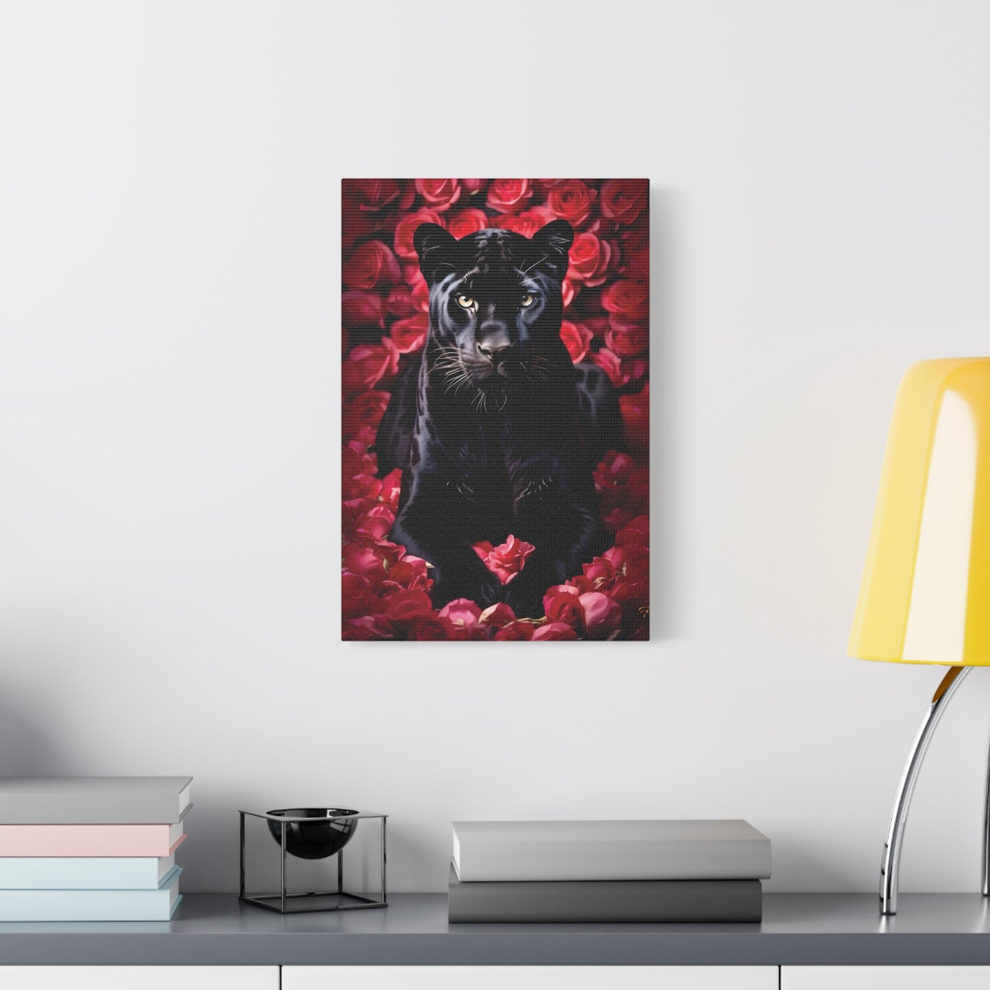 Black Panther Rose Art Canvas, Wall Decor for Animal Lovers, Unique Home Decor, Gift for Her, Nature Lover Wall Art, Floral Canvas Print