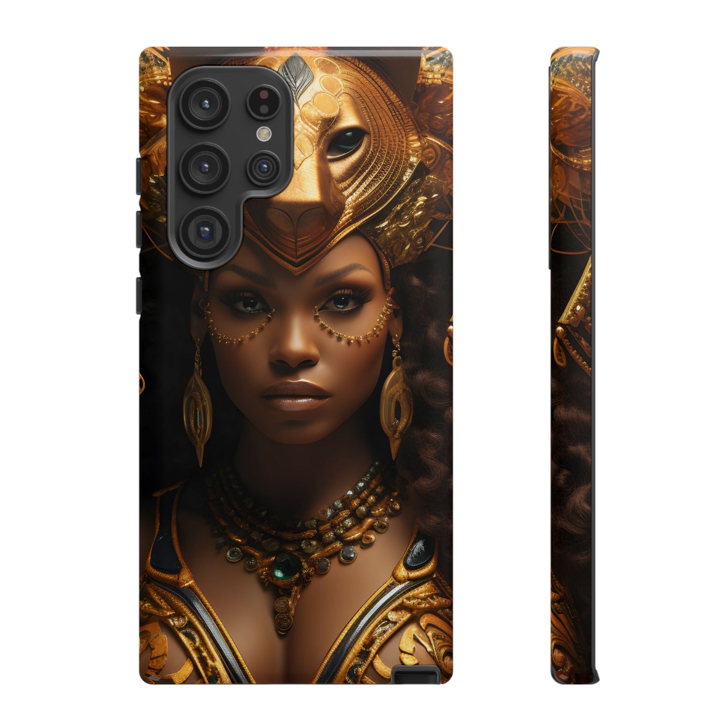 African Beauty in Golden Ceremonial Outfit Phone Case – Elegant Cultural Art Design, Stylish Protective Cover