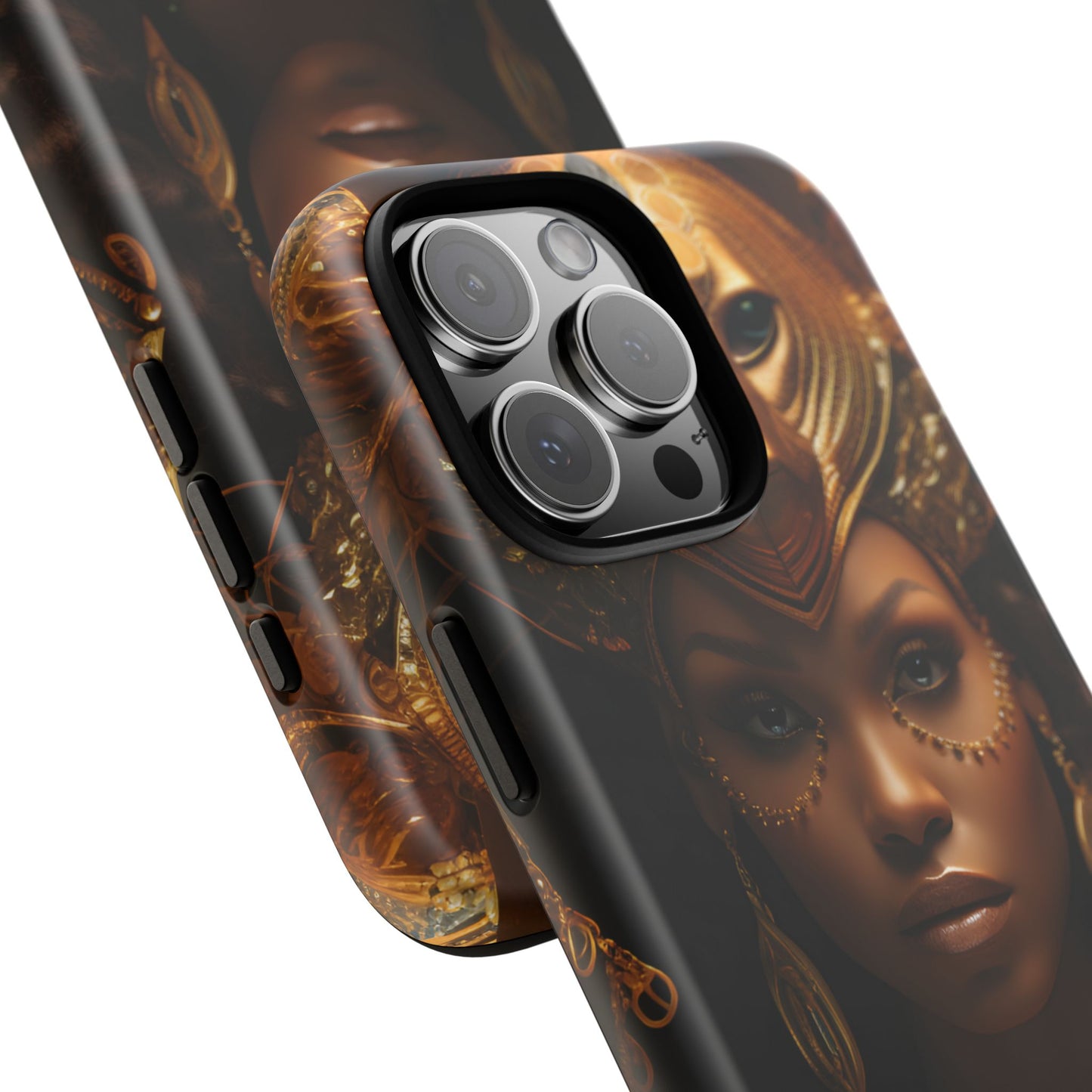 African Beauty in Golden Ceremonial Outfit Phone Case – Elegant Cultural Art Design, Stylish Protective Cover