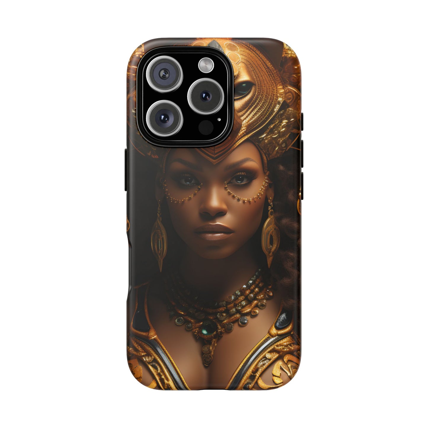 African Beauty in Golden Ceremonial Outfit Phone Case – Elegant Cultural Art Design, Stylish Protective Cover