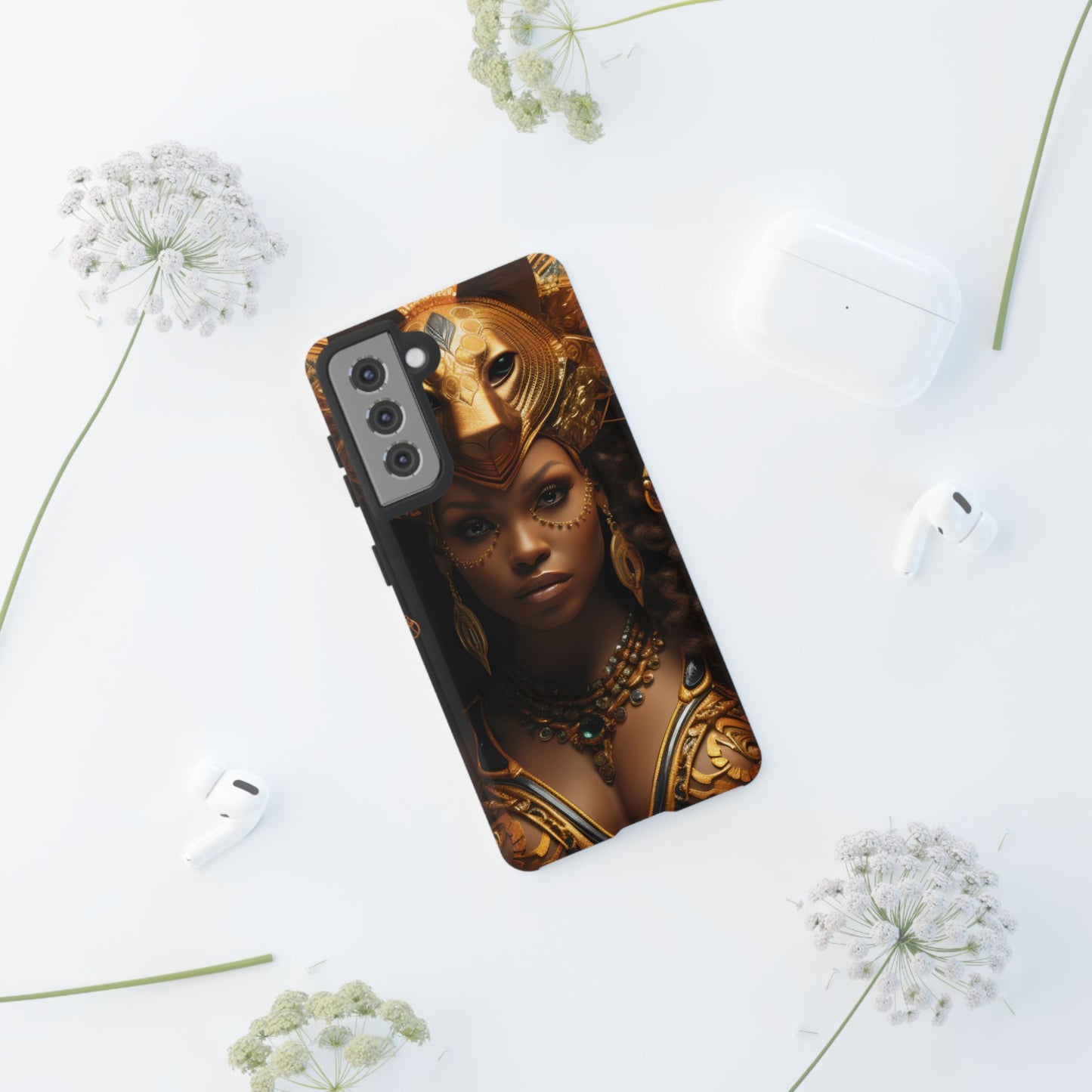 African Beauty in Golden Ceremonial Outfit Phone Case – Elegant Cultural Art Design, Stylish Protective Cover