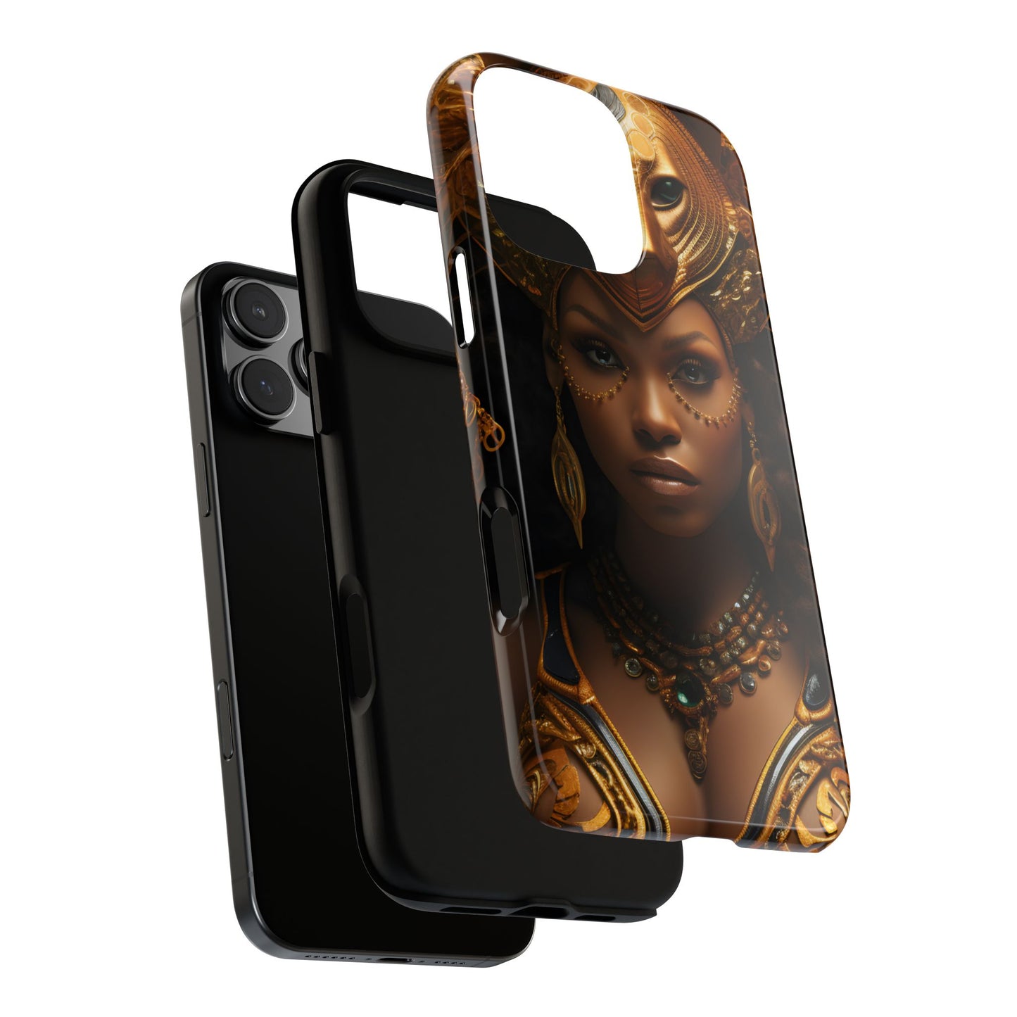 African Beauty in Golden Ceremonial Outfit Phone Case – Elegant Cultural Art Design, Stylish Protective Cover