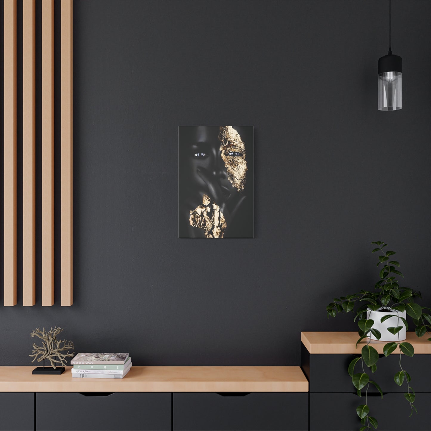 Elegant Afro Black & Gold Art Canvas Print, Wall Decor, Art for Living Room, Modern Home Aesthetic, Gift for Art Lovers, Unique Canvas Artwork