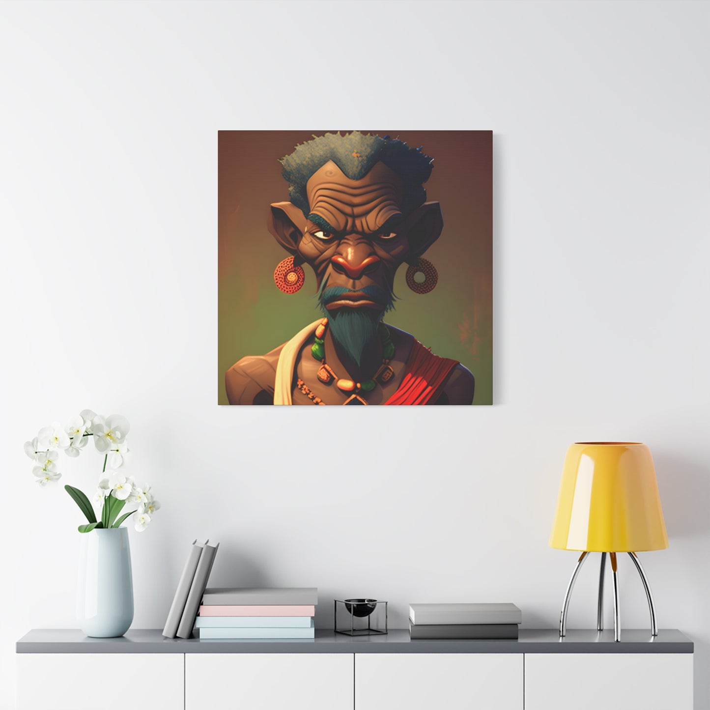 Afro Futurist Tribal Elder Portrait – Bold African Character Art Canvas Print, Home Decor, Ethnic Portrait, African Culture Print, Art Gift for Collectors