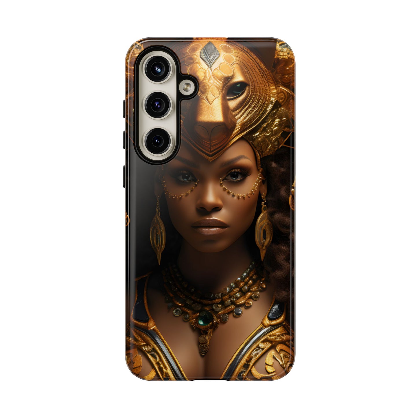 African Beauty in Golden Ceremonial Outfit Phone Case – Elegant Cultural Art Design, Stylish Protective Cover