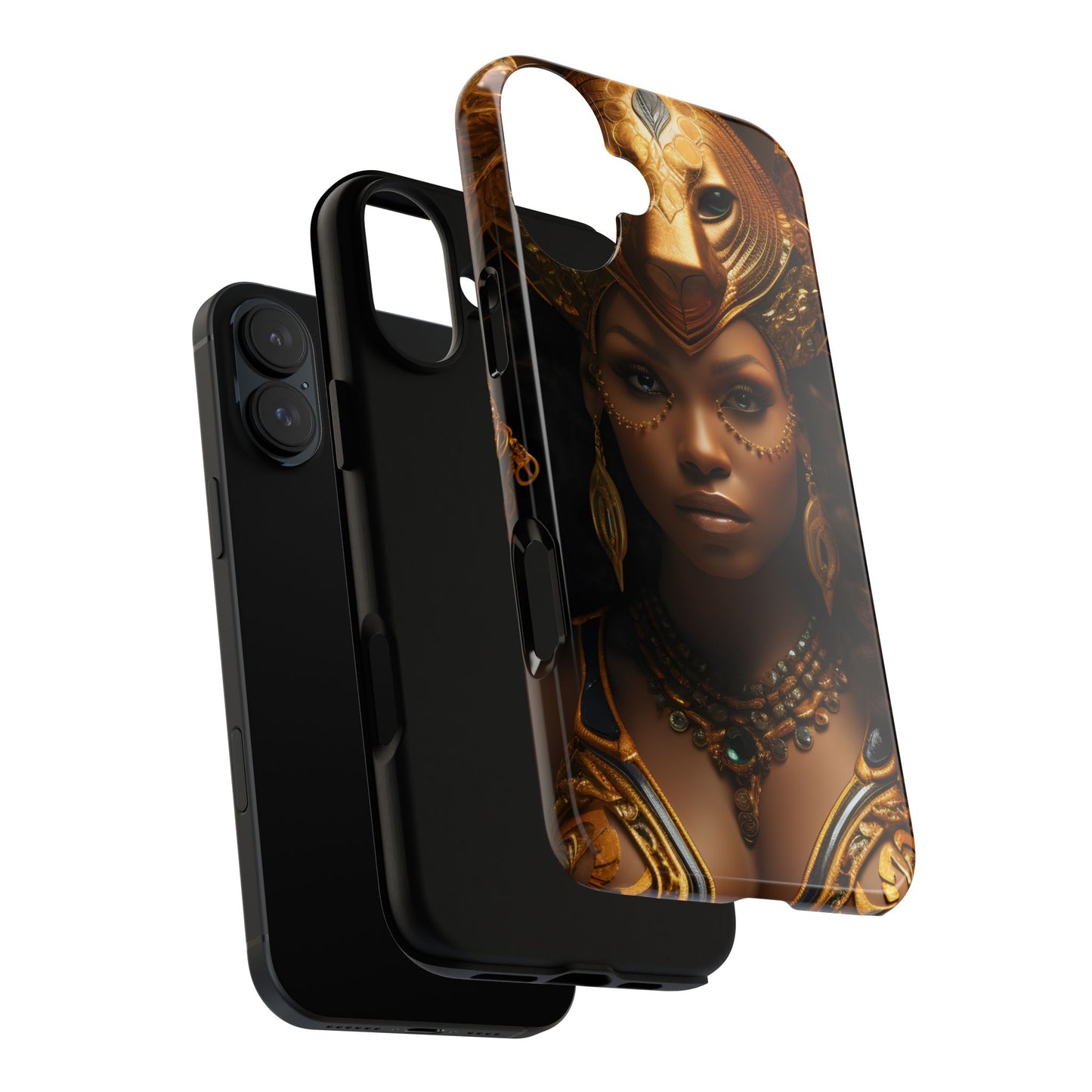 African Beauty in Golden Ceremonial Outfit Phone Case – Elegant Cultural Art Design, Stylish Protective Cover