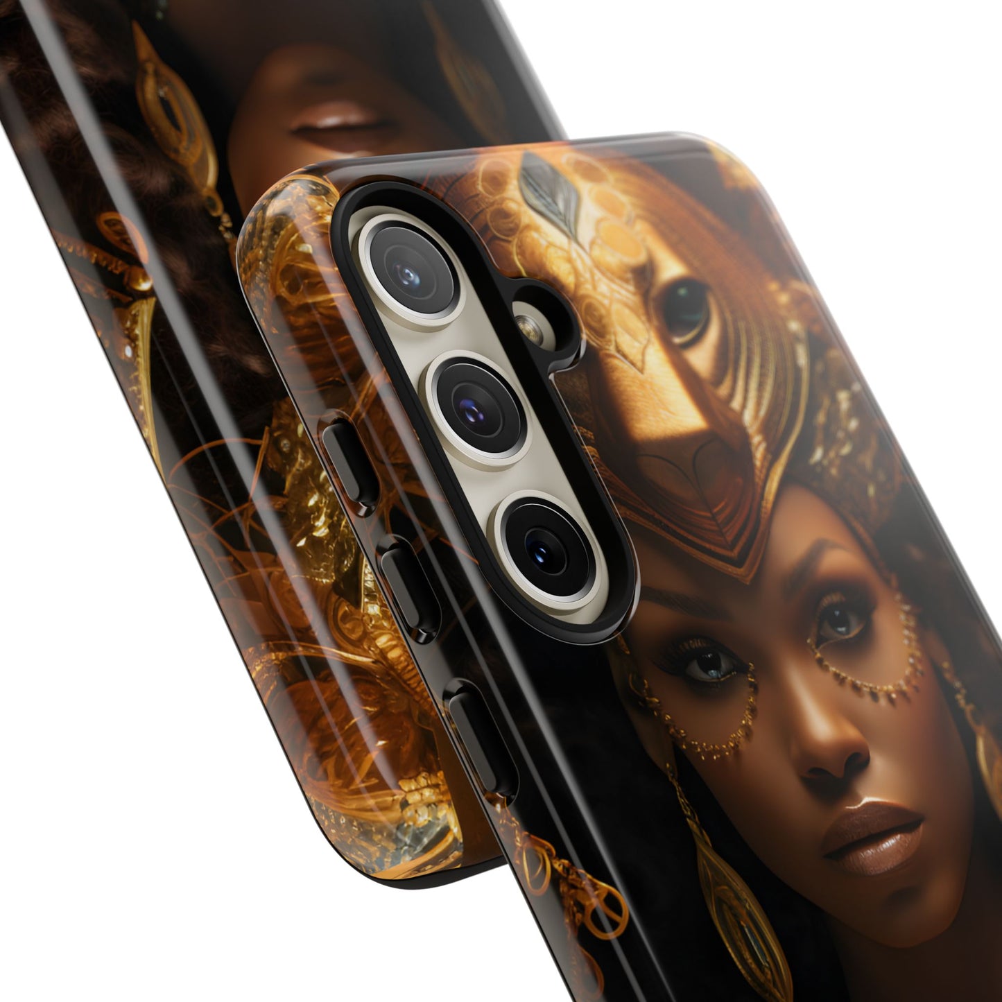 African Beauty in Golden Ceremonial Outfit Phone Case – Elegant Cultural Art Design, Stylish Protective Cover