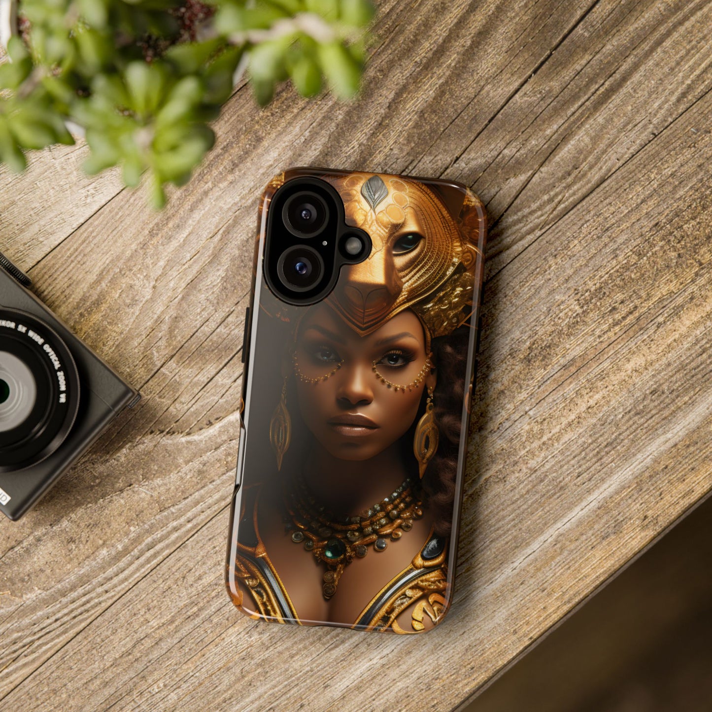 African Beauty in Golden Ceremonial Outfit Phone Case – Elegant Cultural Art Design, Stylish Protective Cover