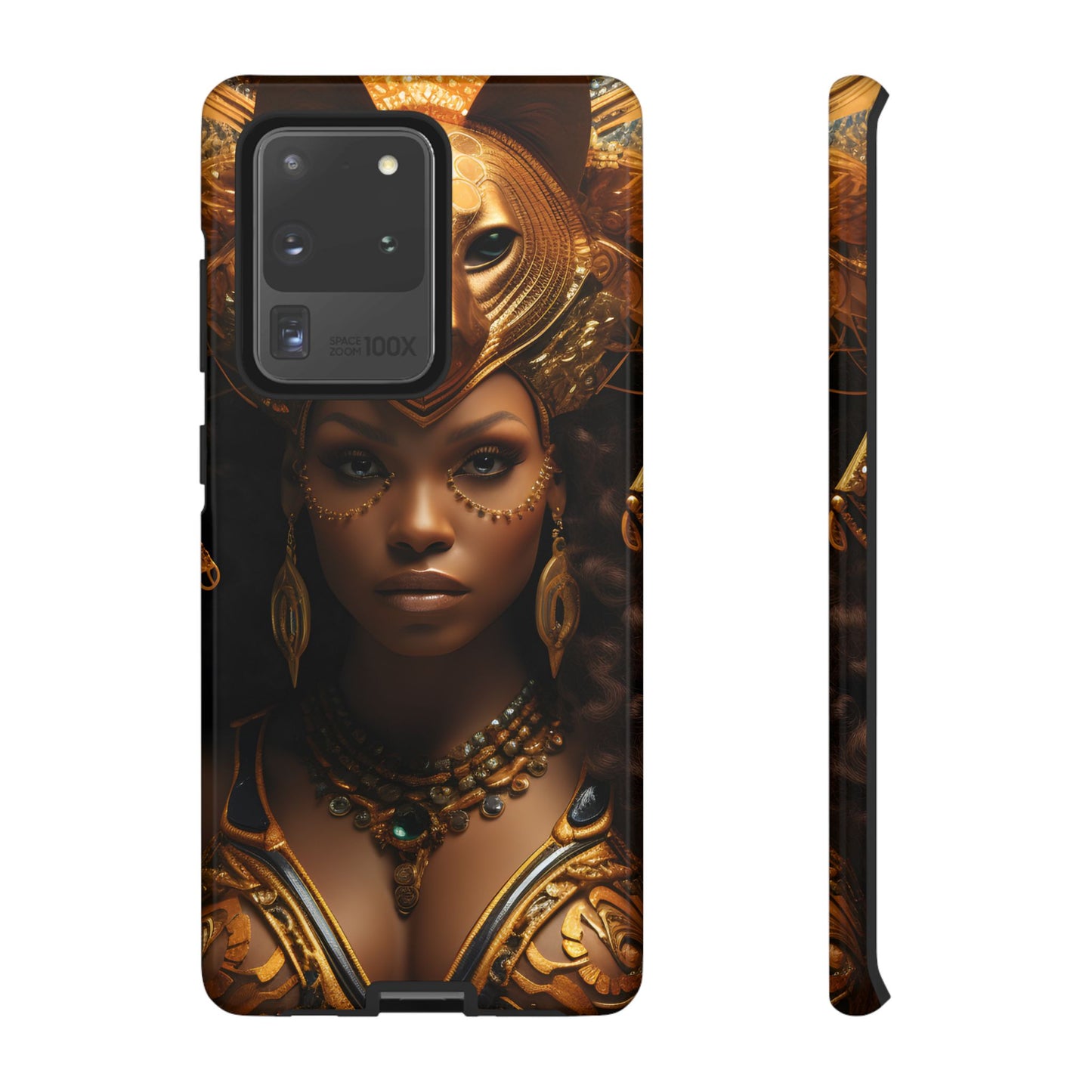 African Beauty in Golden Ceremonial Outfit Phone Case – Elegant Cultural Art Design, Stylish Protective Cover