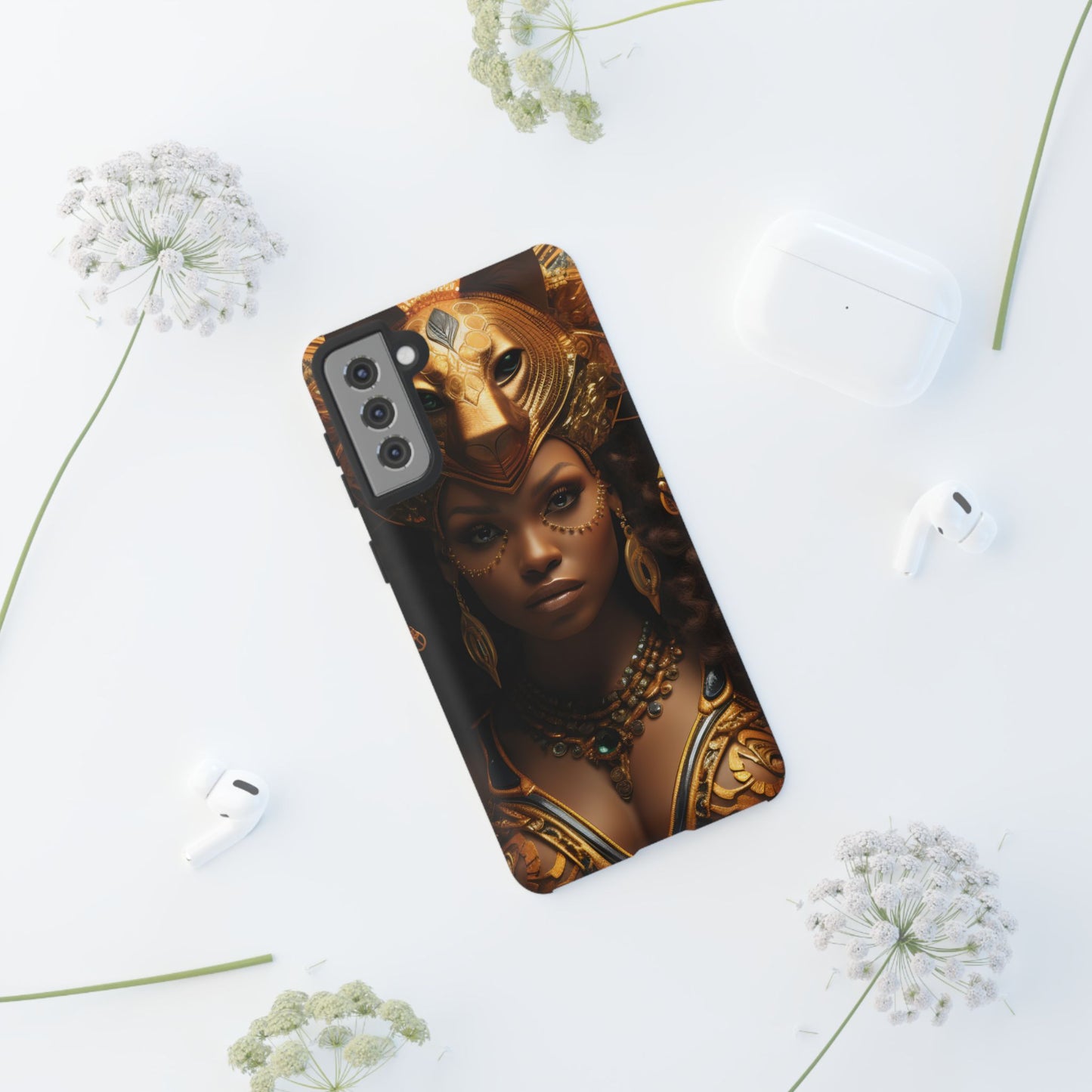 African Beauty in Golden Ceremonial Outfit Phone Case – Elegant Cultural Art Design, Stylish Protective Cover