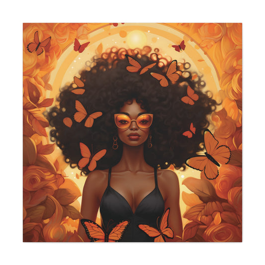 Afro Butterfly Queen – Vibrant Black Girl Magic Canvas Wall Art, Boho Home Decor Print, Afrocentric Canvas Artwork, Perfect Gift for Nature Lovers, Vibrant Butterfly Decor