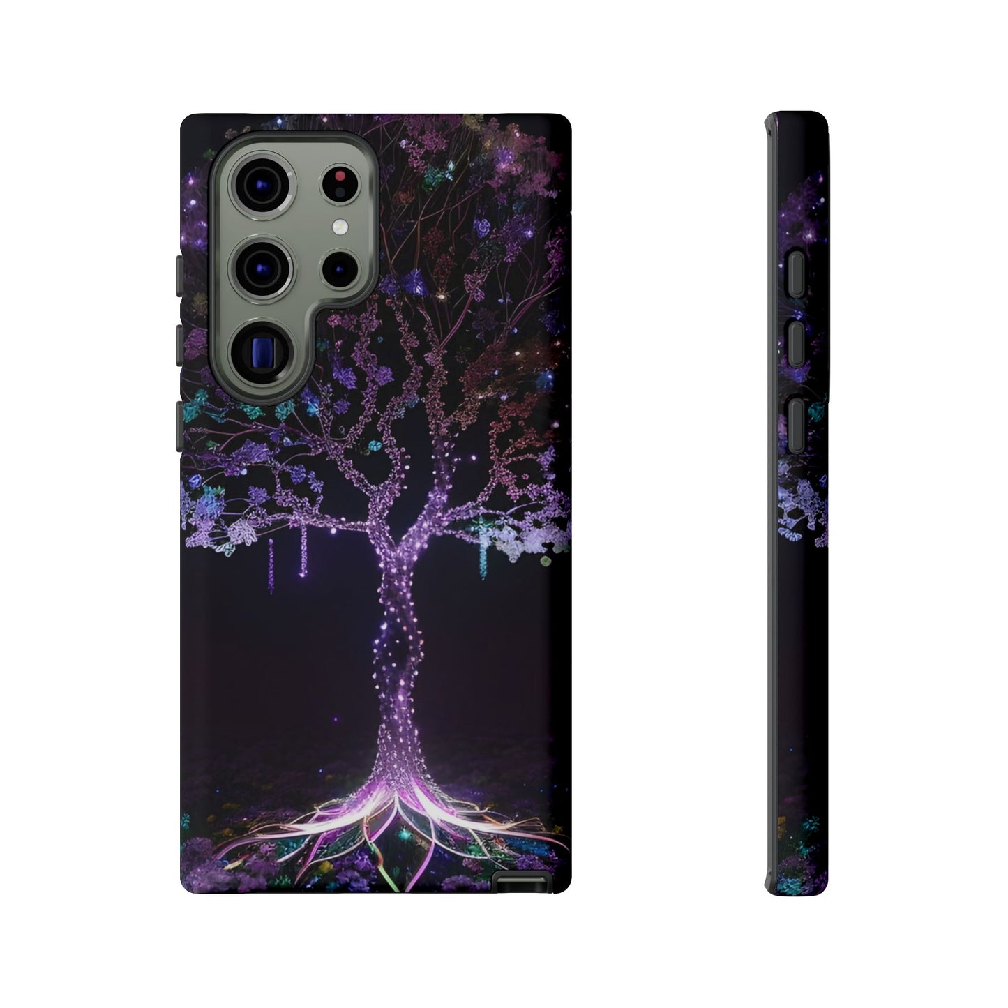 Dark Purple Tree Phone Case – Luminous Nature Art, Mystical Night Design Protective Cove