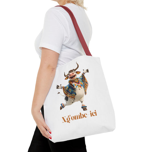 Ngombe-ici Whimsical Cow Tote Bag, Fun Eco-Friendly Shopping Bag, Animal Lover Gift, Festival Tote, Cute Cow Design, Mochila de Vaca